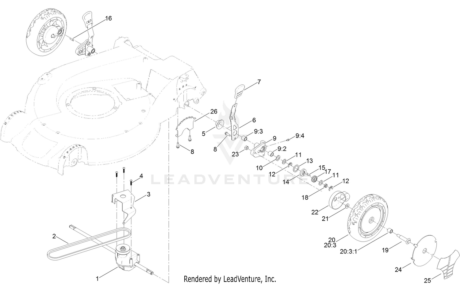Rear Wheel and Height-of-Cut Assembly