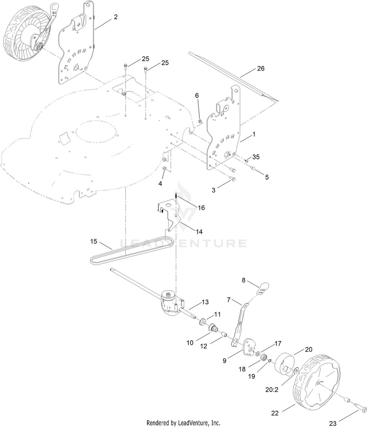 Rear Wheel and Height-of-Cut Assembly