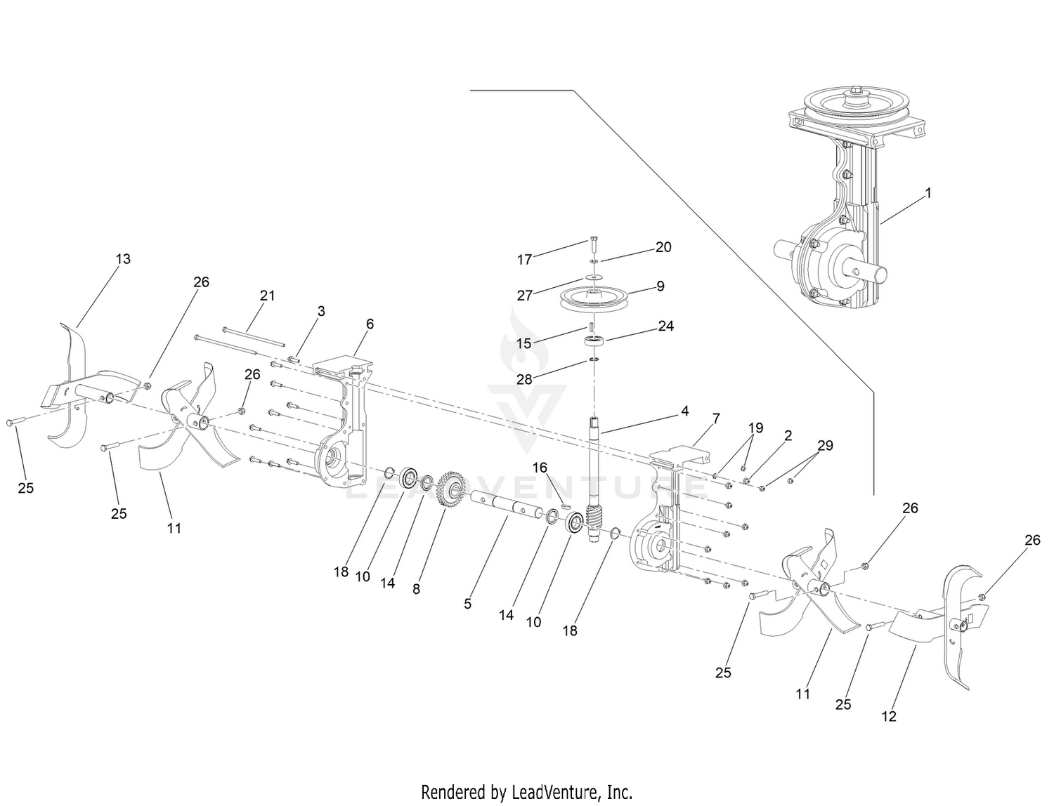 Tines and Transmission Assembly