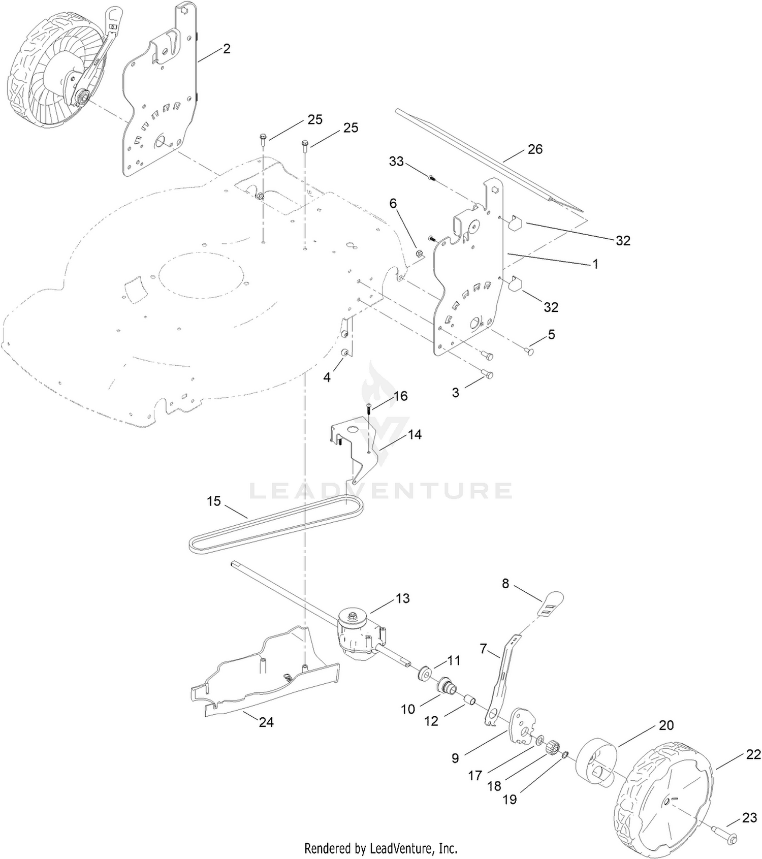 Rear Wheel and Height-of-Cut Assembly