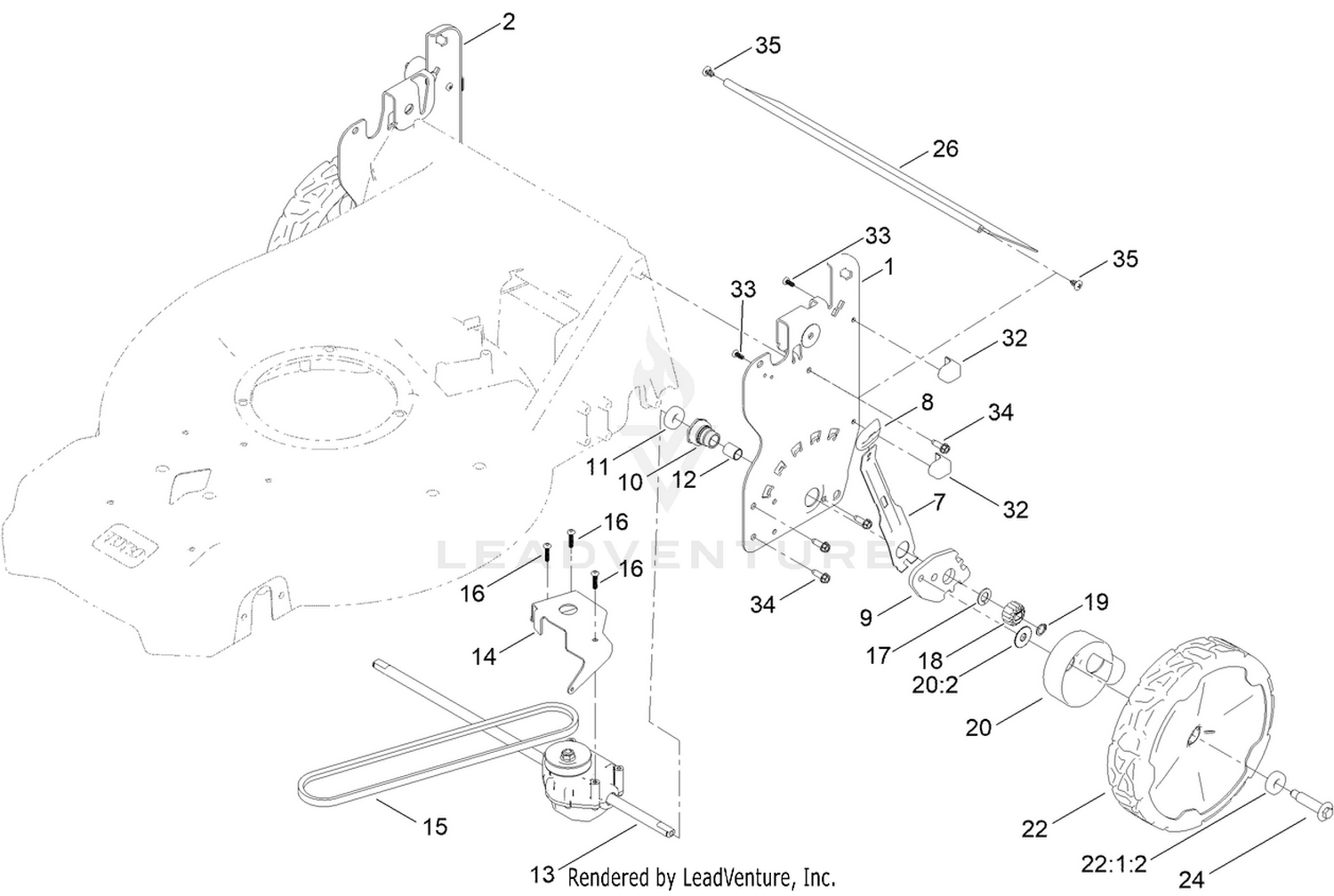 Rear Wheel and Height-of-Cut Assembly