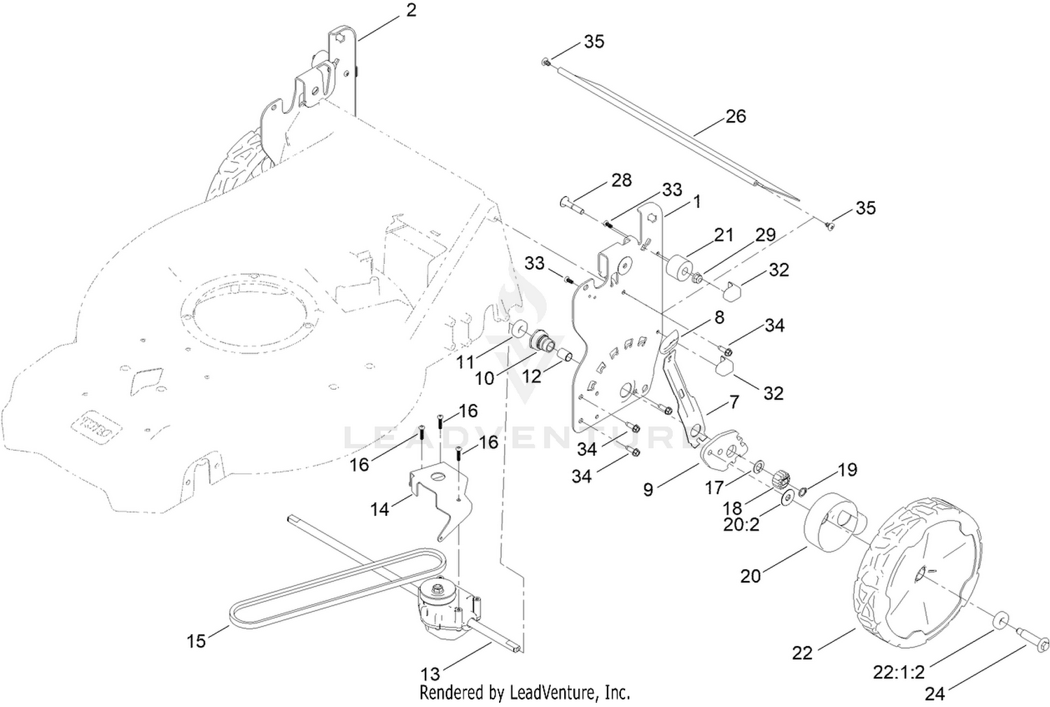 Rear Wheel and Height-of-Cut Assembly