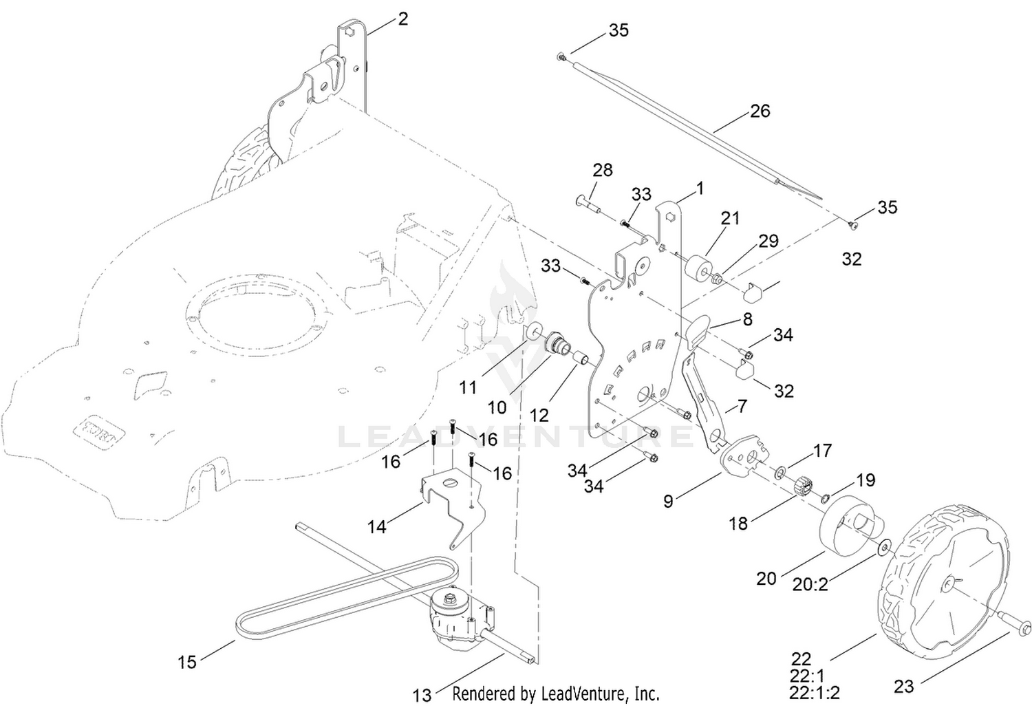 Rear Wheel and Height-of-Cut Assembly