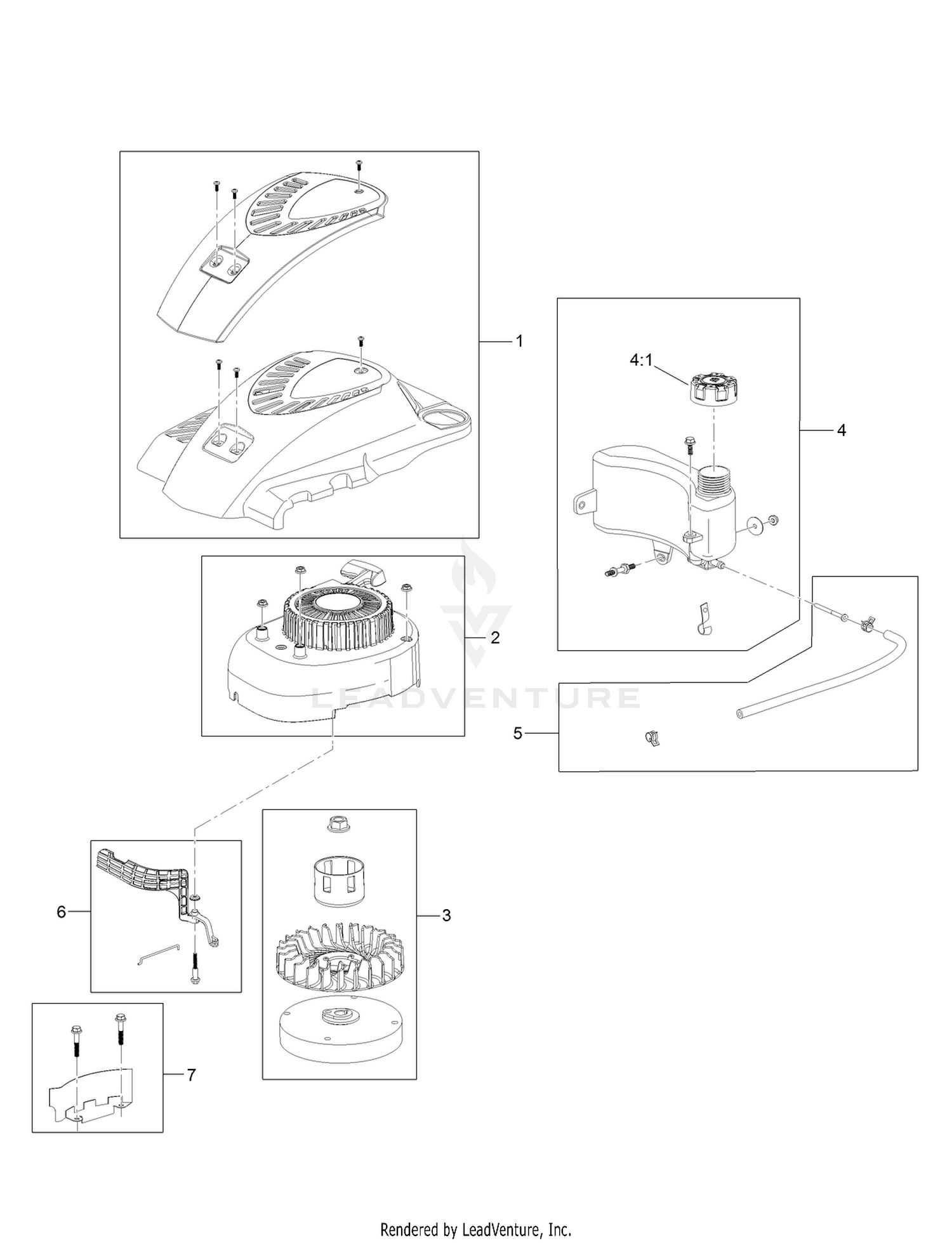 Shroud, Flywheel and Fuel Tank Assembly