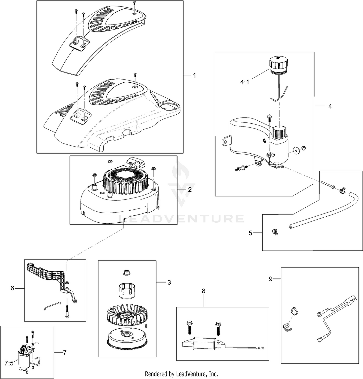 Shroud, Flywheel and Fuel Tank Assembly