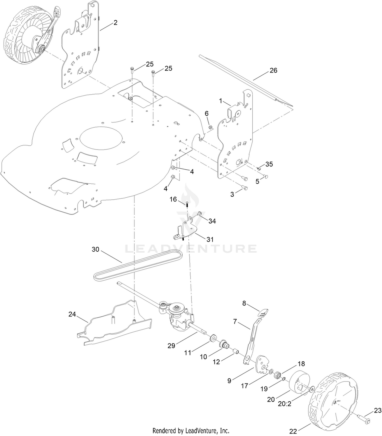 Rear Wheel and Height-of-Cut Assembly