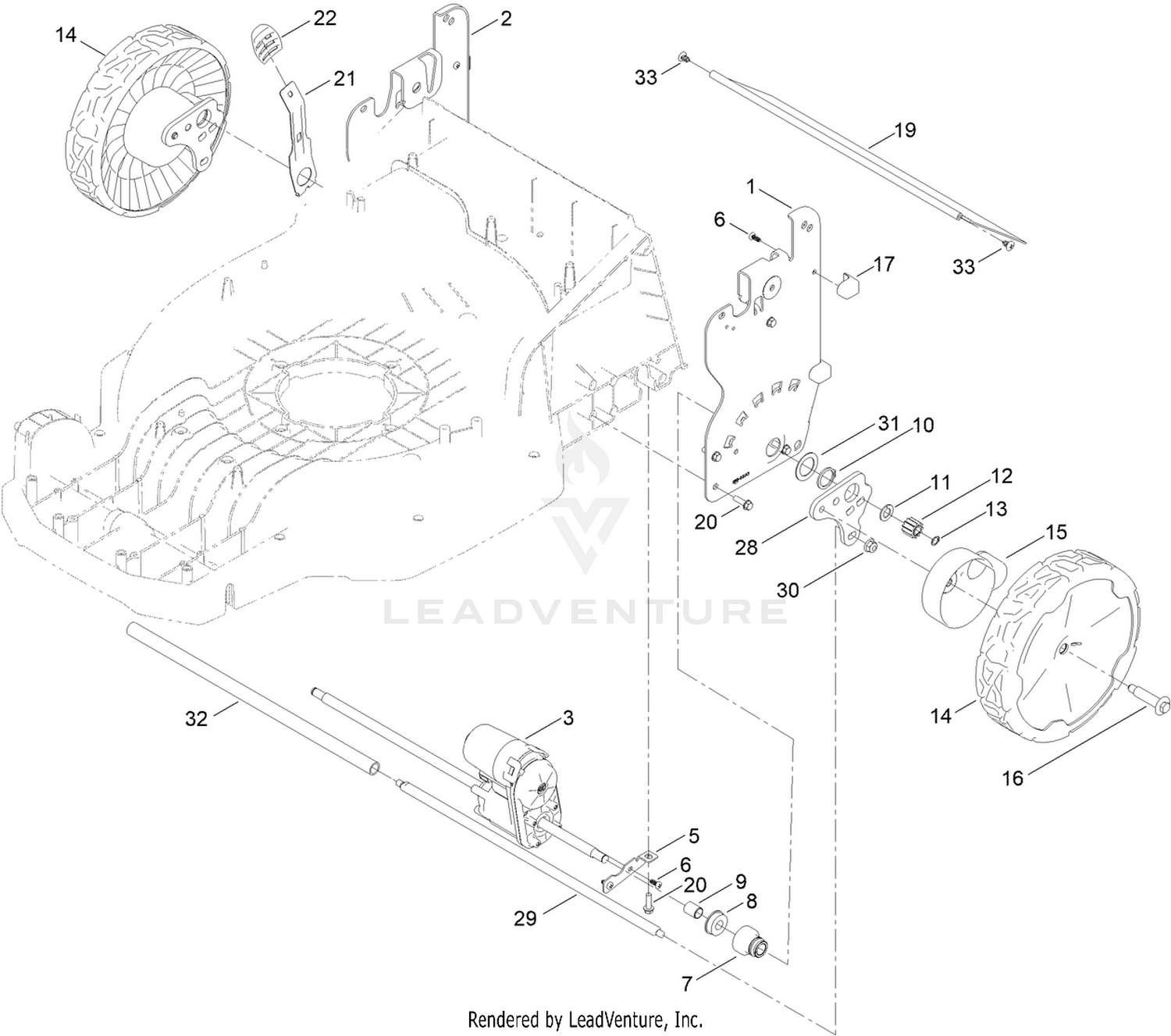Rear Wheel and Height-of-Cut Assembly