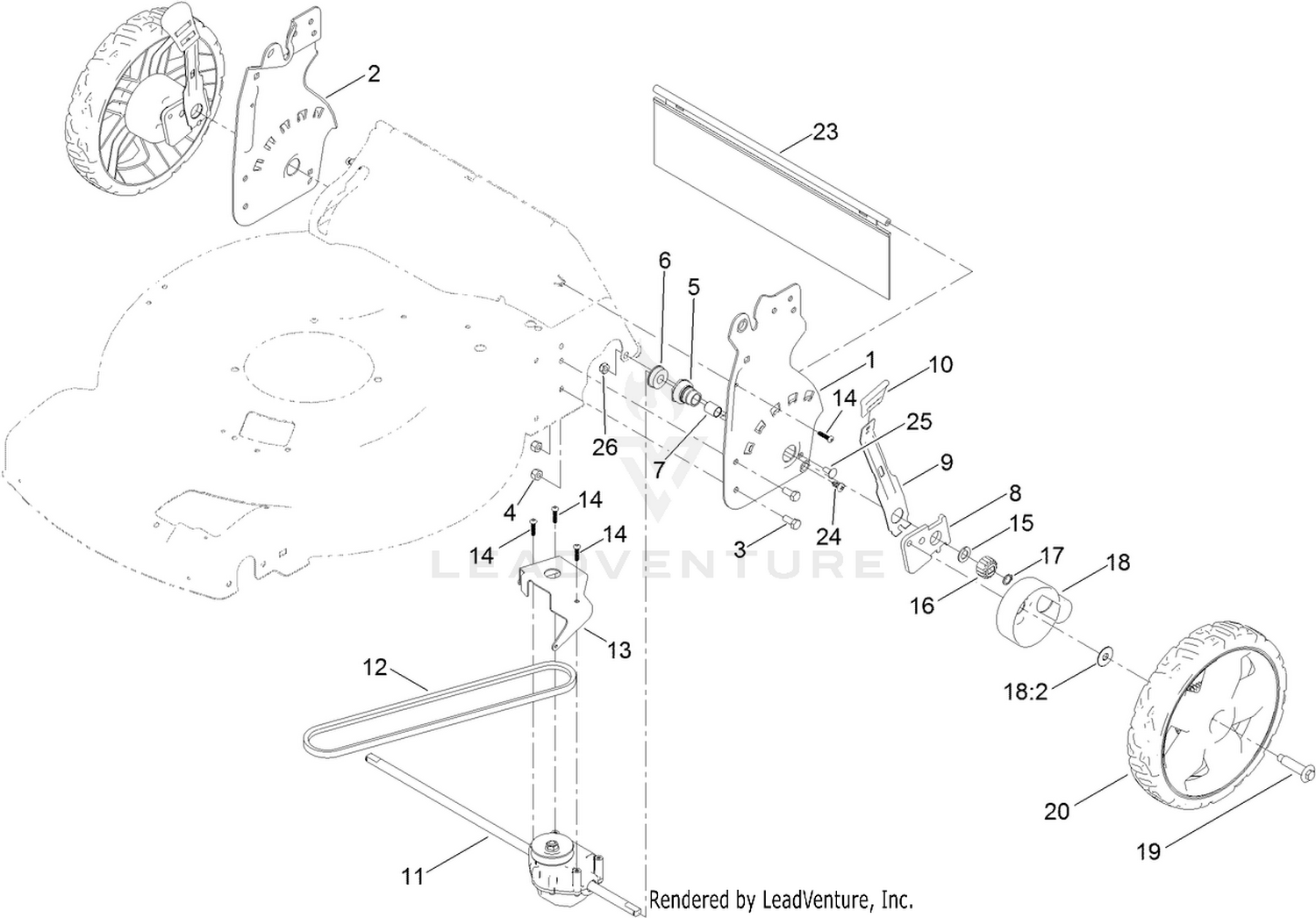 Rear Wheel and Height-of-Cut Assembly
