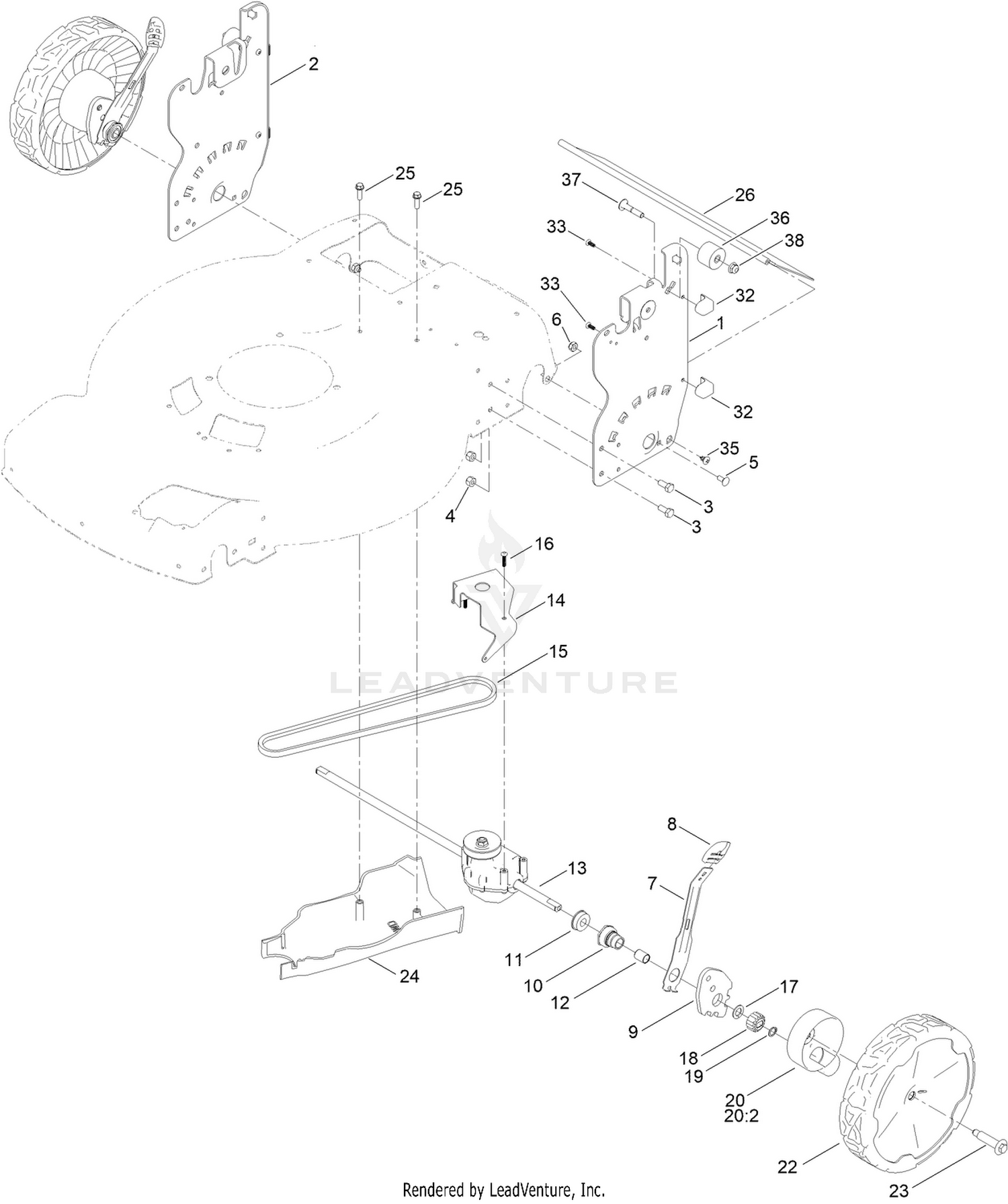 Rear Wheel and Height-of-Cut Assembly