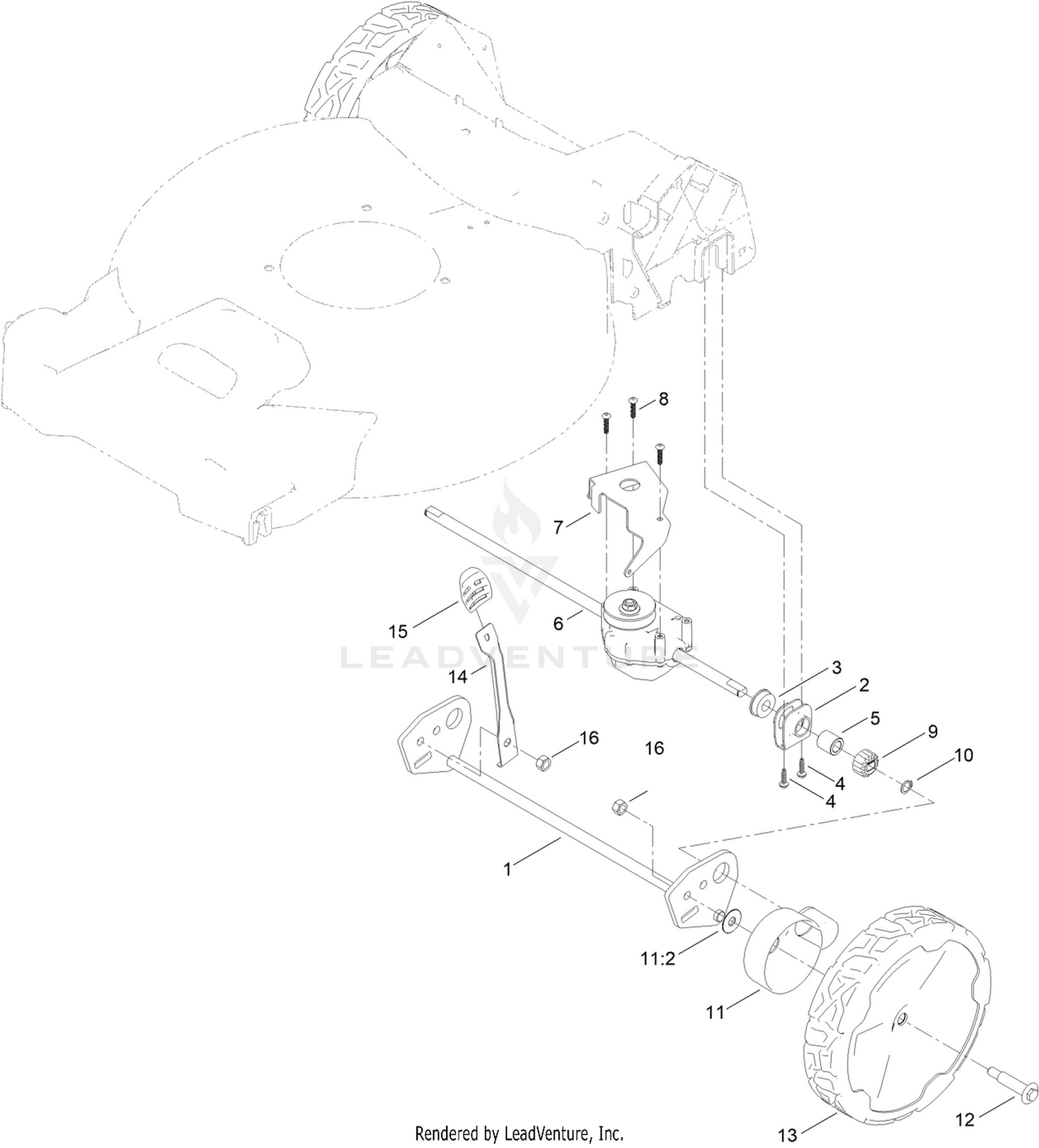 Rear Wheel and Height-of-Cut Assembly