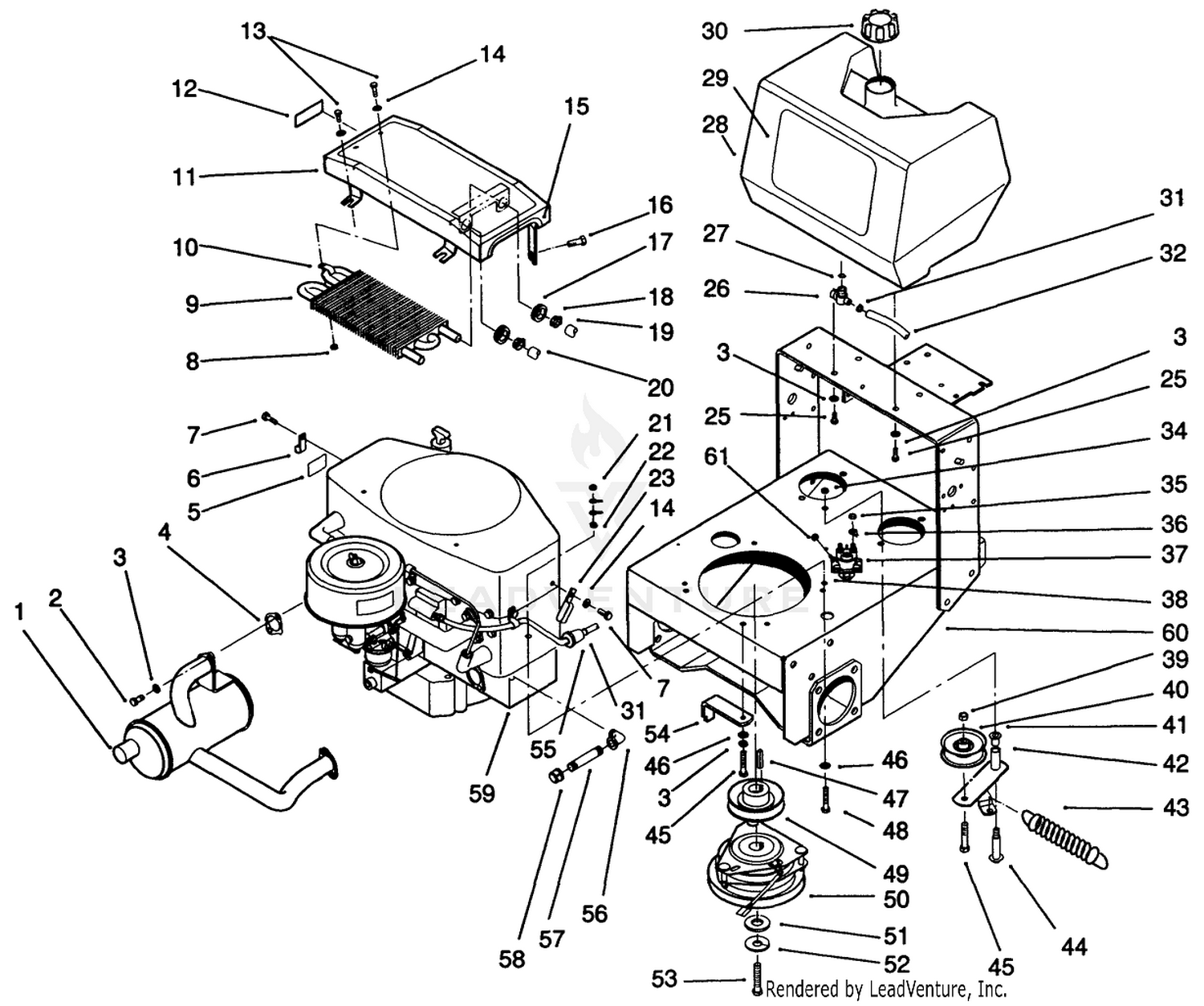 Frame, Engine, Fuel Tank, Clutch  Cooler Ass-Y