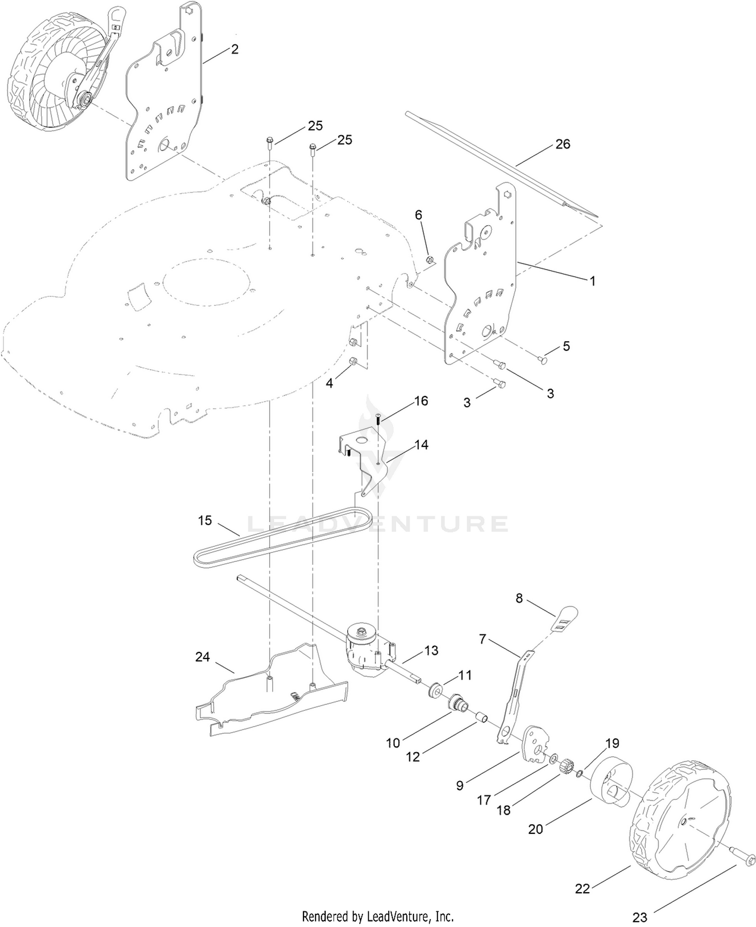 Rear Wheel and Height-of-Cut Assembly