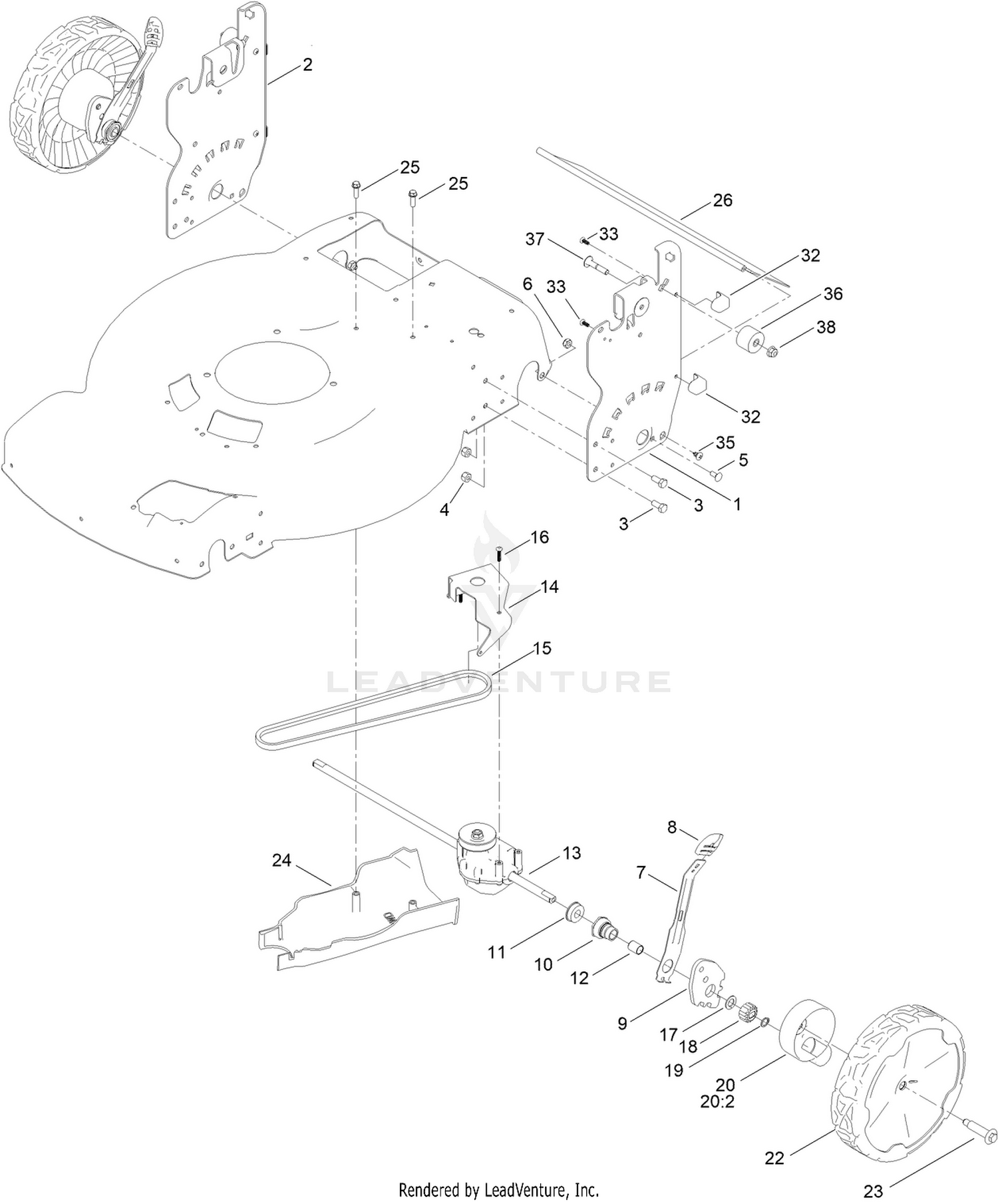 Rear Wheel and Height-of-Cut Assembly