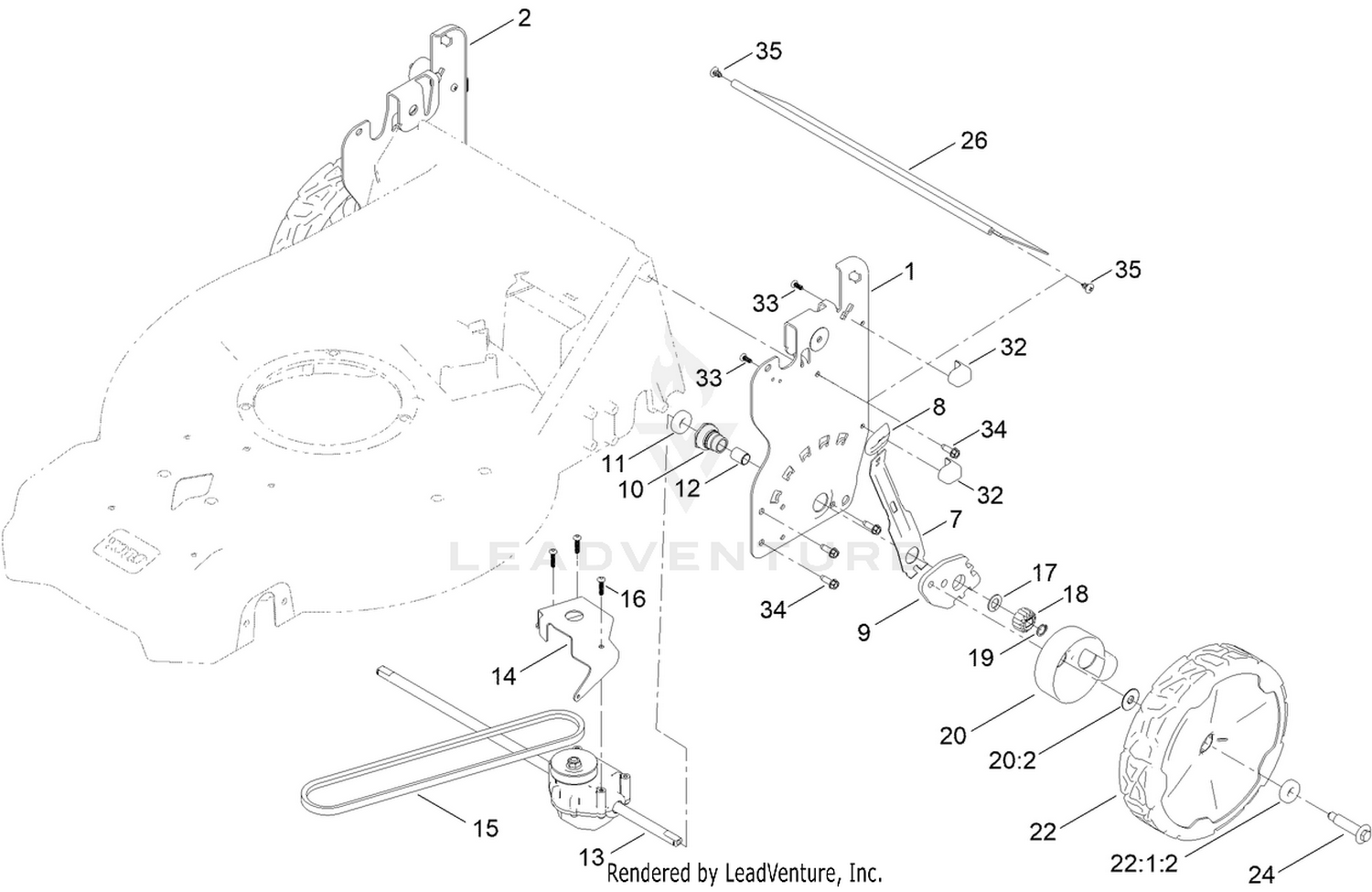 Rear Wheel and Height-of-Cut Assembly