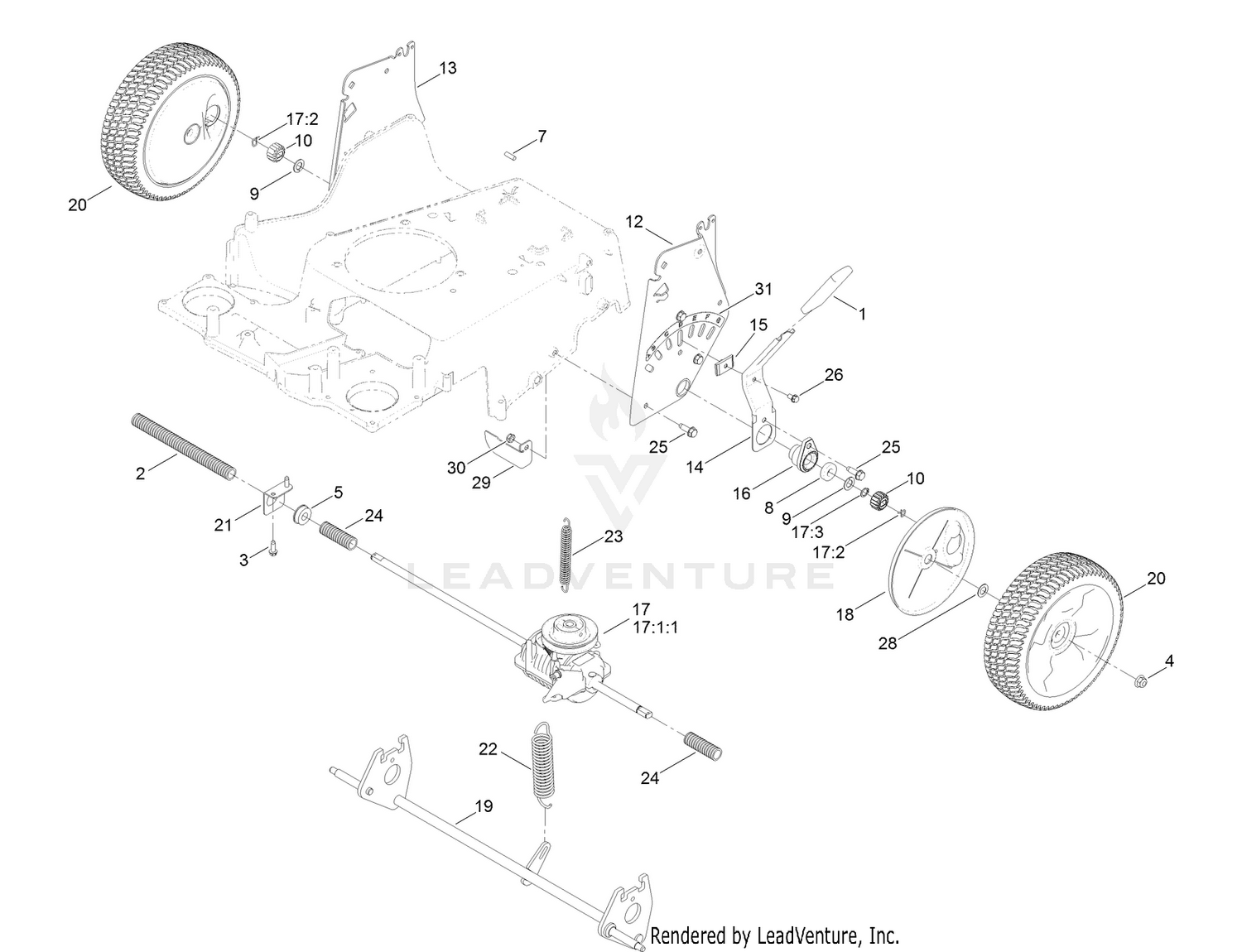Rear Wheel and Height-of-Cut Assembly
