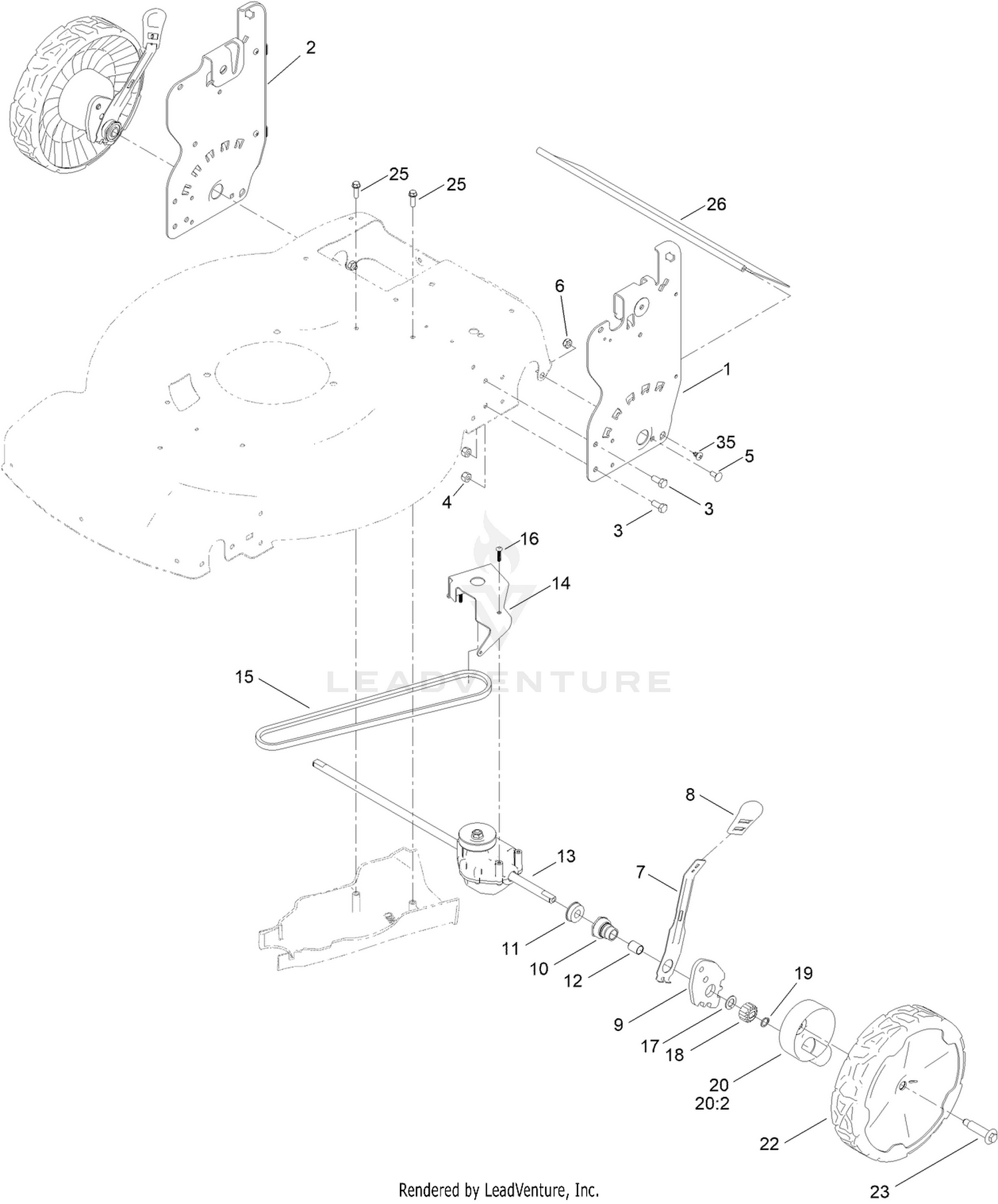 Rear Wheel and Height-of-Cut Assembly