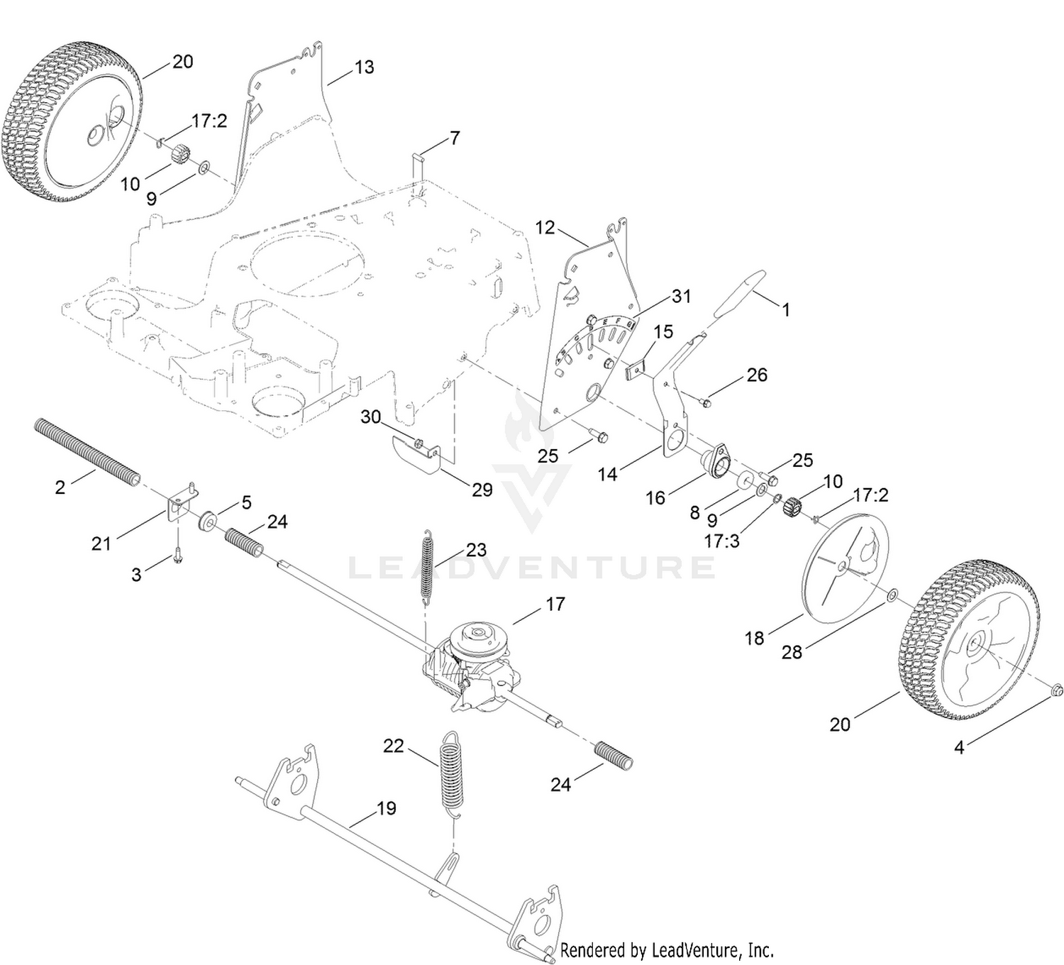 Transmission, Rear Wheel and  Height-of-Cut Assembly