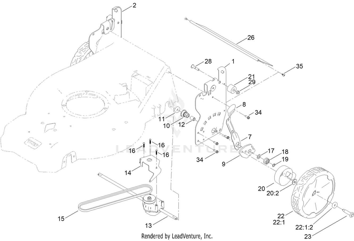 Rear Wheel and Height-of-Cut Assembly