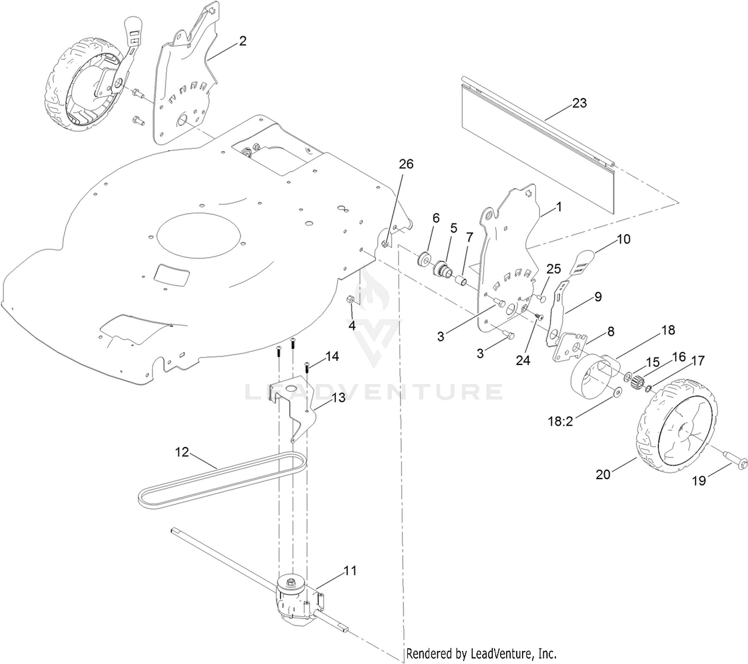 Rear Wheel and Height-of-Cut Assembly