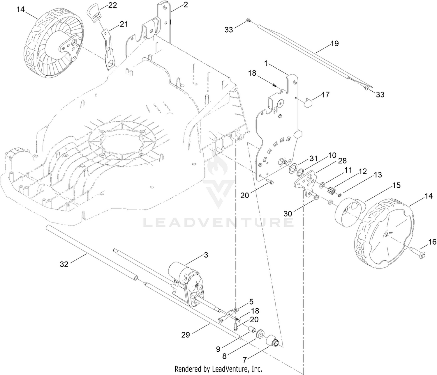 Rear Wheel and Height-of-Cut Assembly