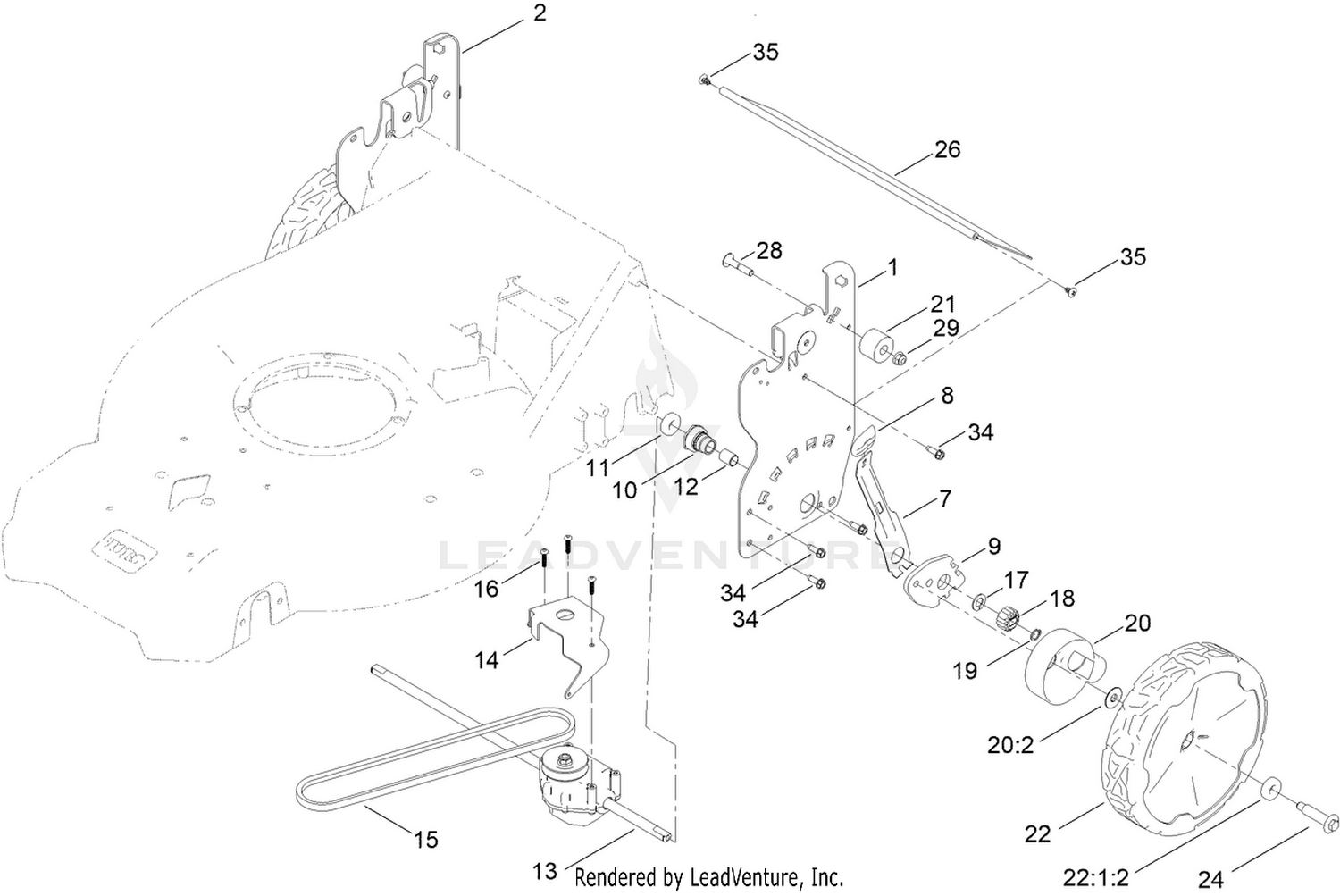 Rear Wheel and Height-of-Cut Assembly