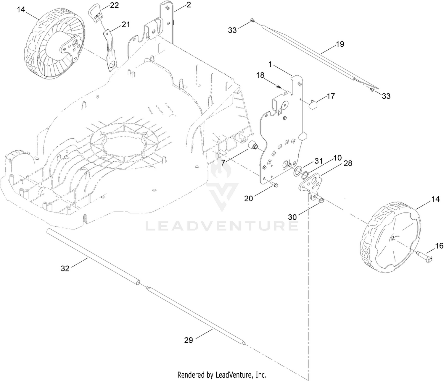 Rear Wheel and Height-of-Cut Assembly