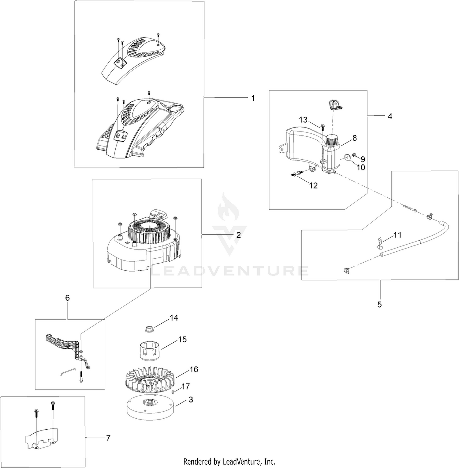 Shroud, Flywheel and Fuel Assembly