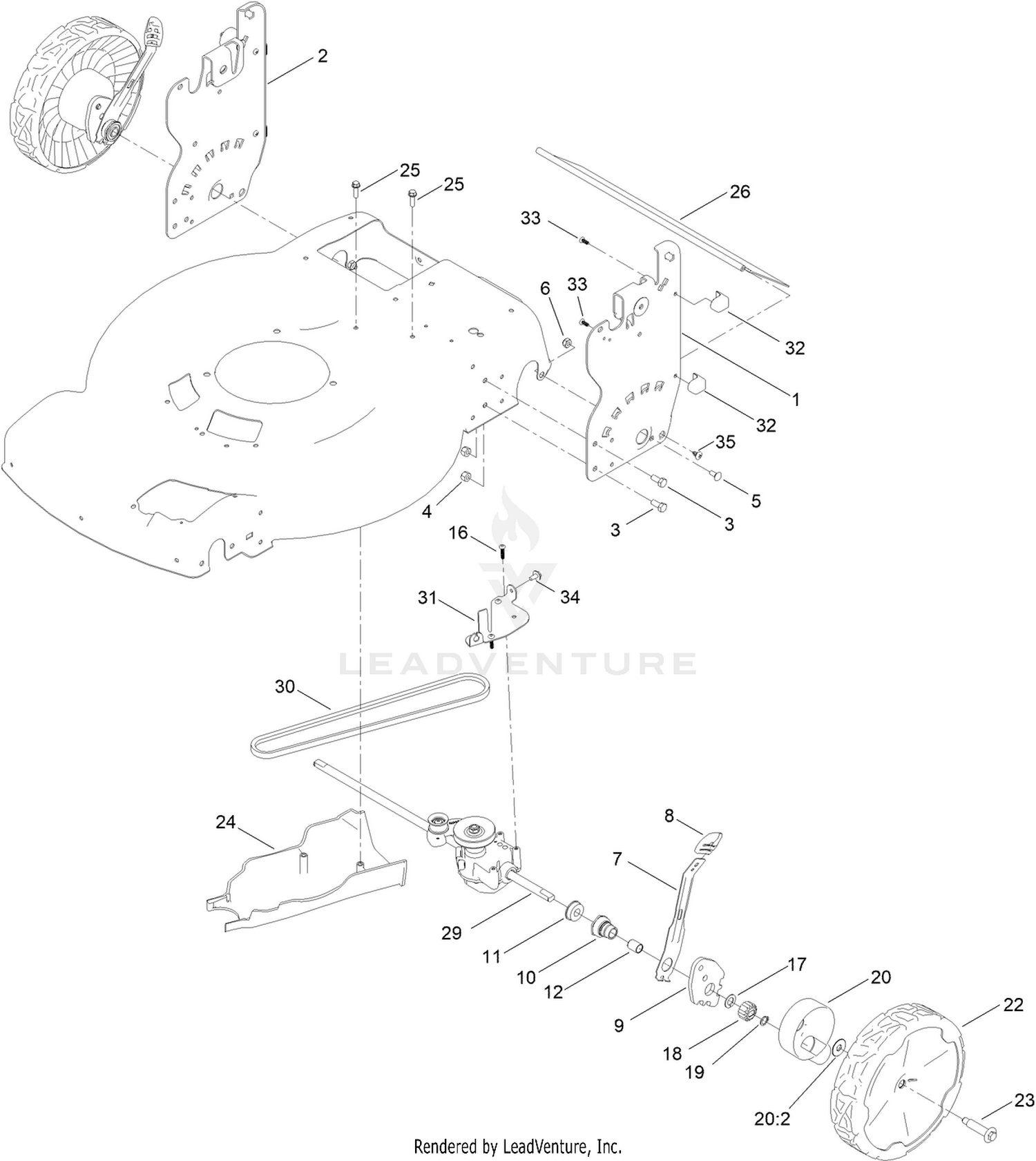 Rear Wheel and Height-of-Cut Assembly