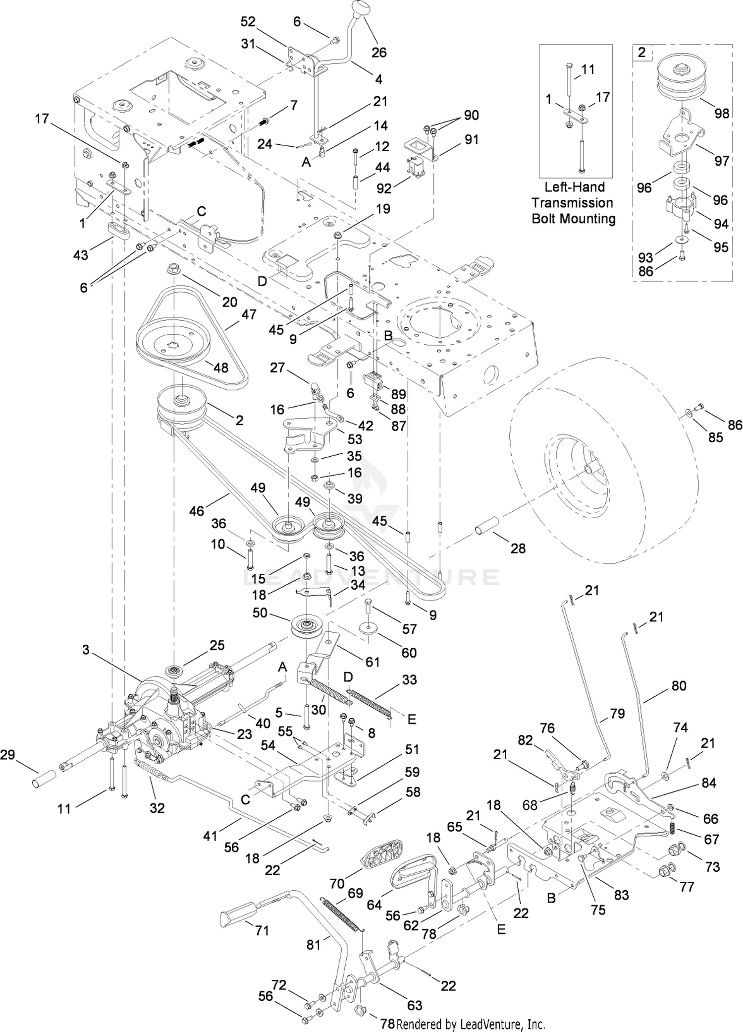 Transmission, Brake and Traction Pedal Assembly
