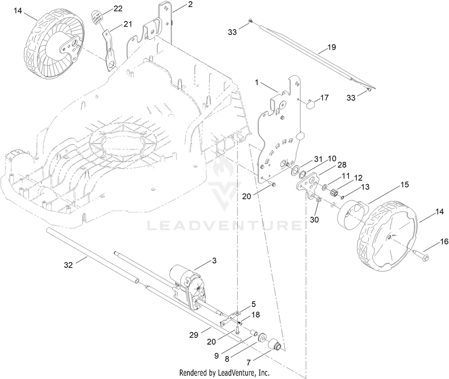 Rear Wheel and Height-of-Cut Assembly
