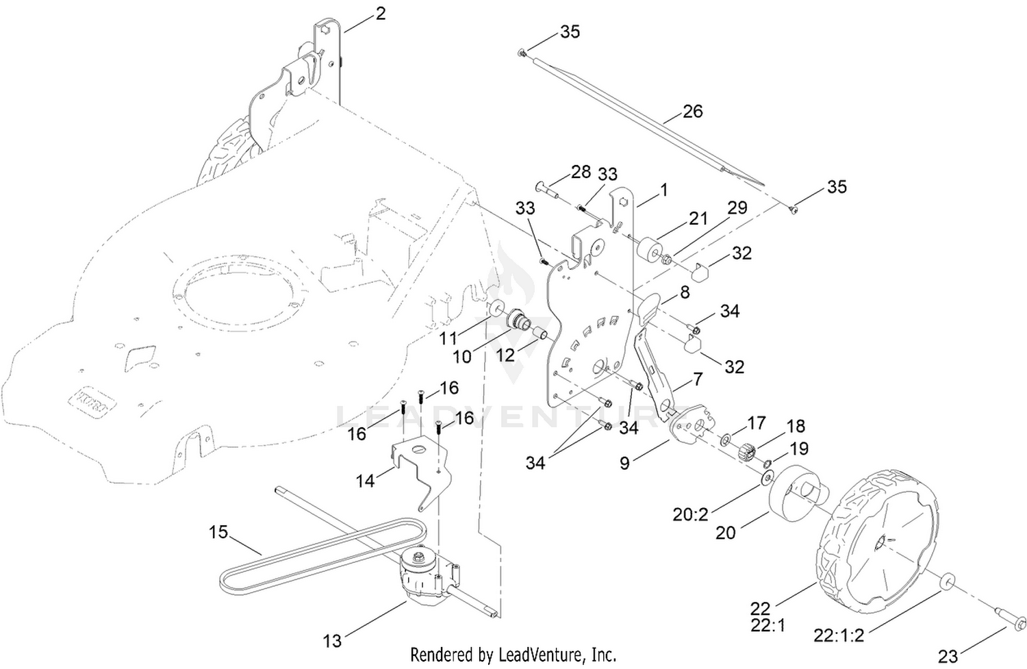 Rear Wheel and Height-of-Cut Assembly