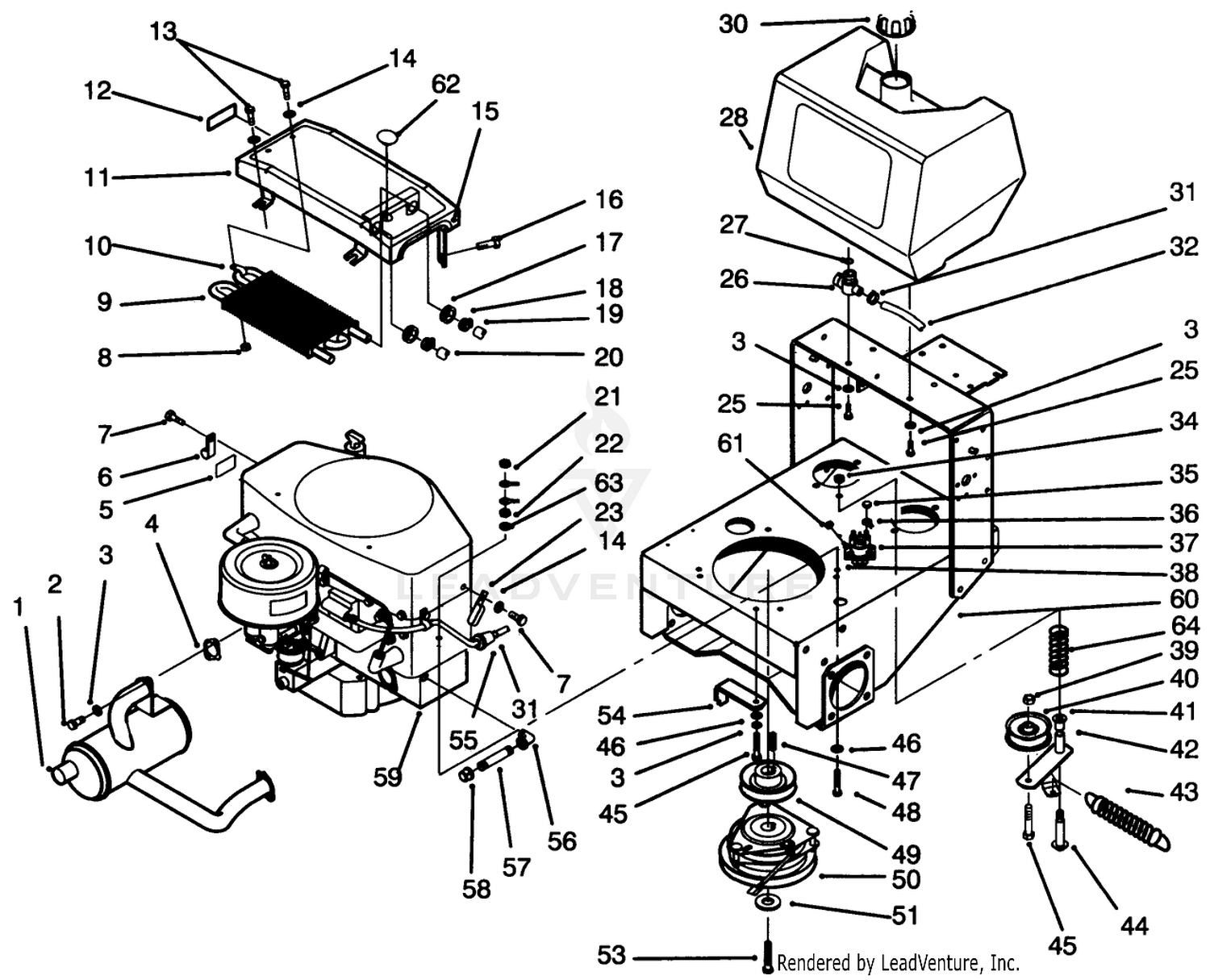 Frame, Engine, Fuel Tank, Clutch  Cooler Ass-Y