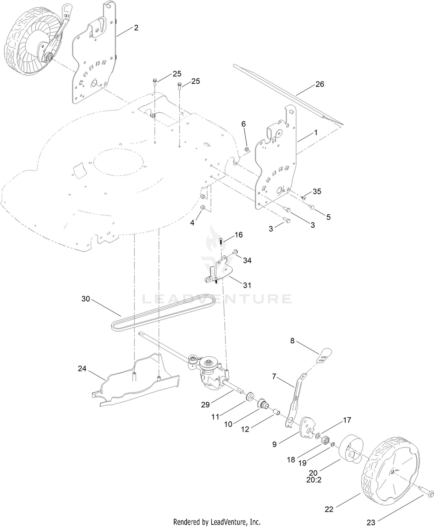 Rear Wheel and Height-of-Cut Assembly