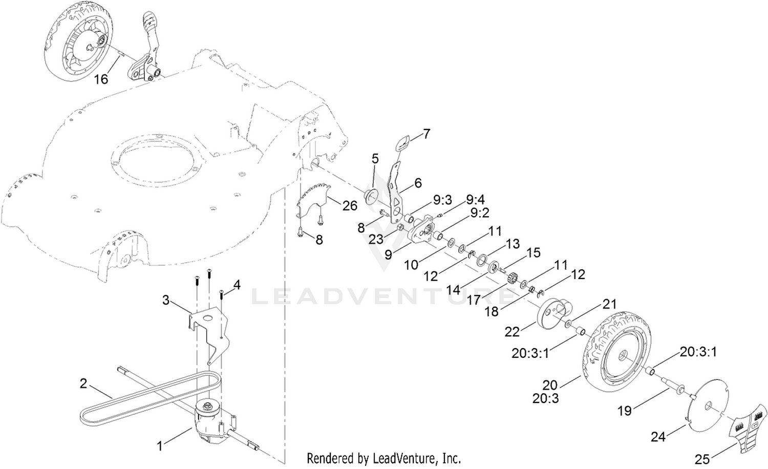Rear Wheel and Height-of-Cut Assembly