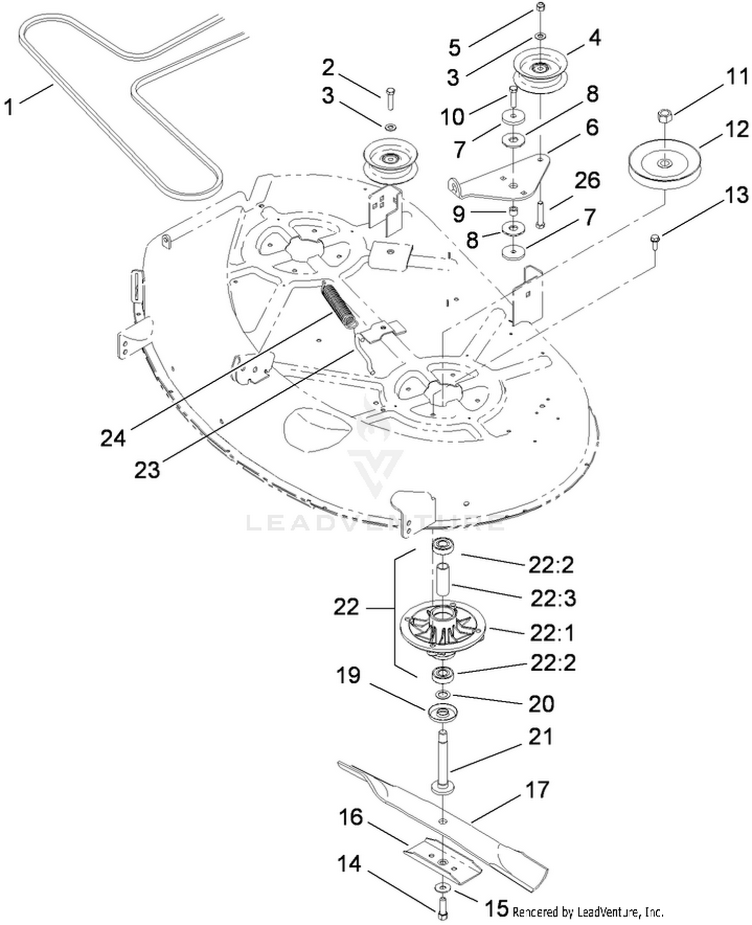 Toro 74363, TimeCutter Z4220 Riding Mower, 2009 (SN 290000505-290999999) 42  Inch Deck Spindle and Belt Drive Assembly