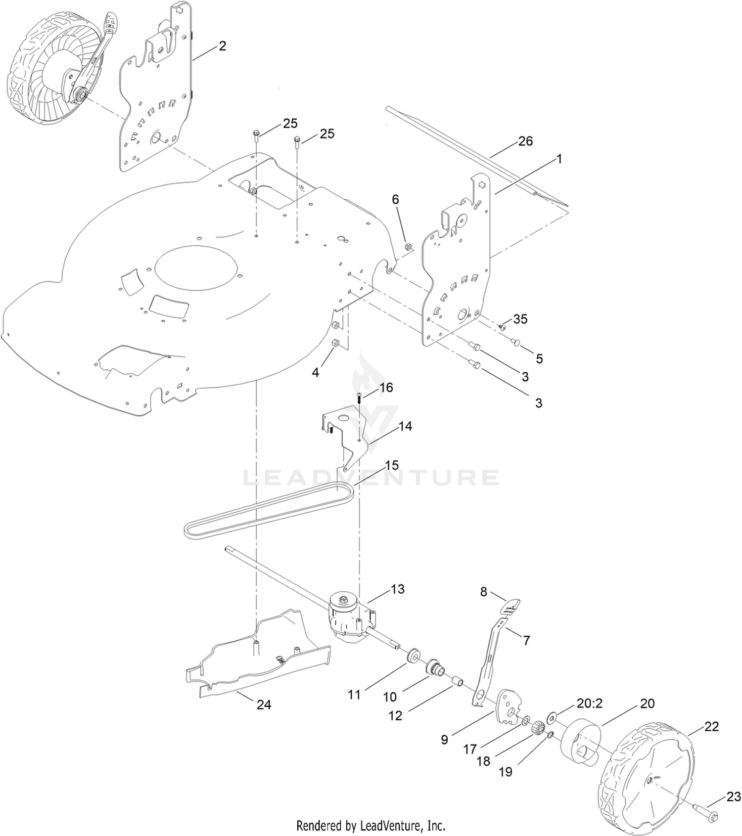 Rear Wheel and Height-of-Cut Assembly