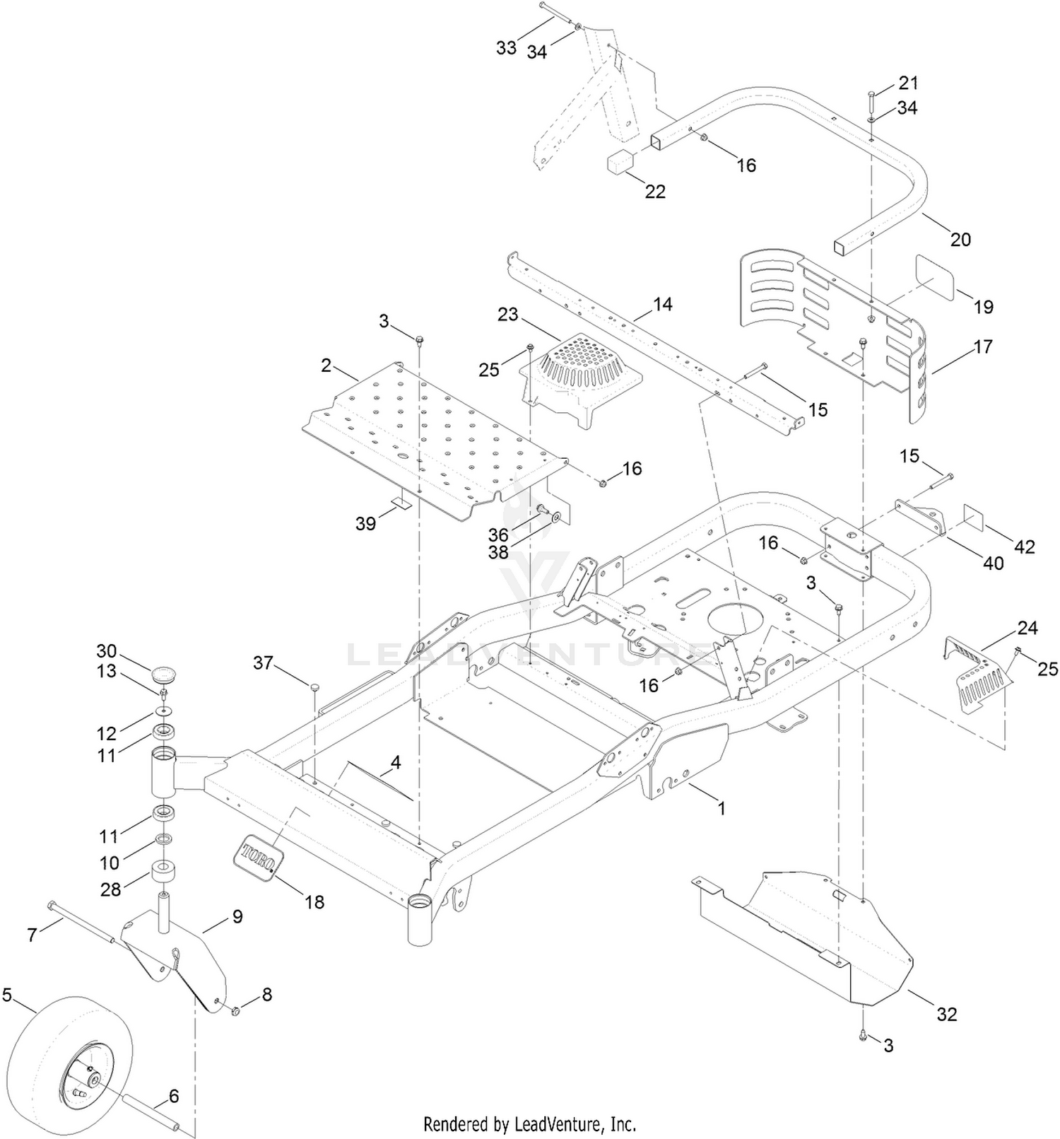 Frame, Front Axle and Caster Wheel Assembly