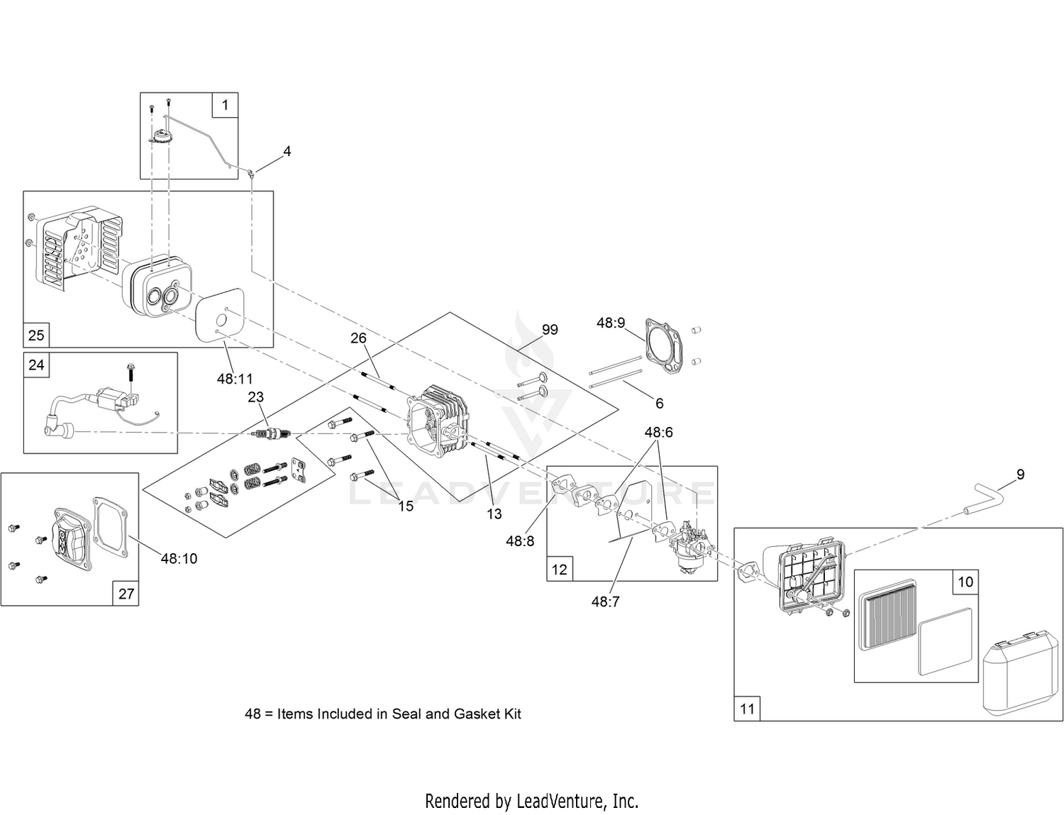 Carburetor, Muffler, Air Cleaner  and Valve Cover Assembly