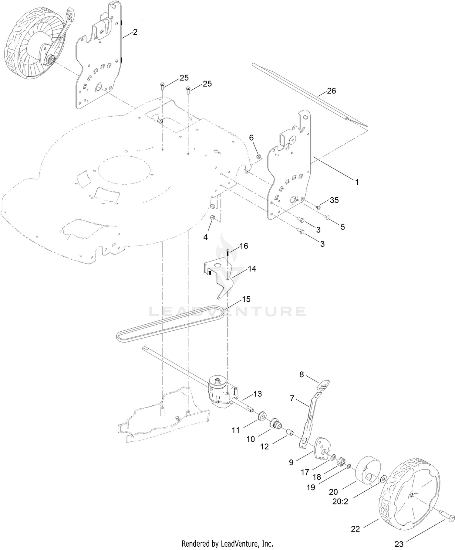 Rear Wheel and Height-of-Cut Assembly