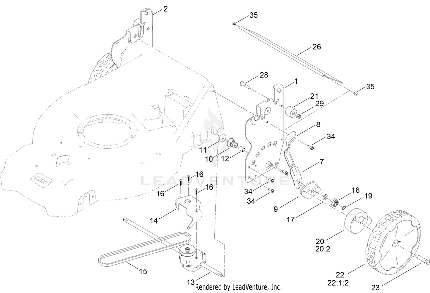 Rear Wheel and Height-of-Cut Assembly