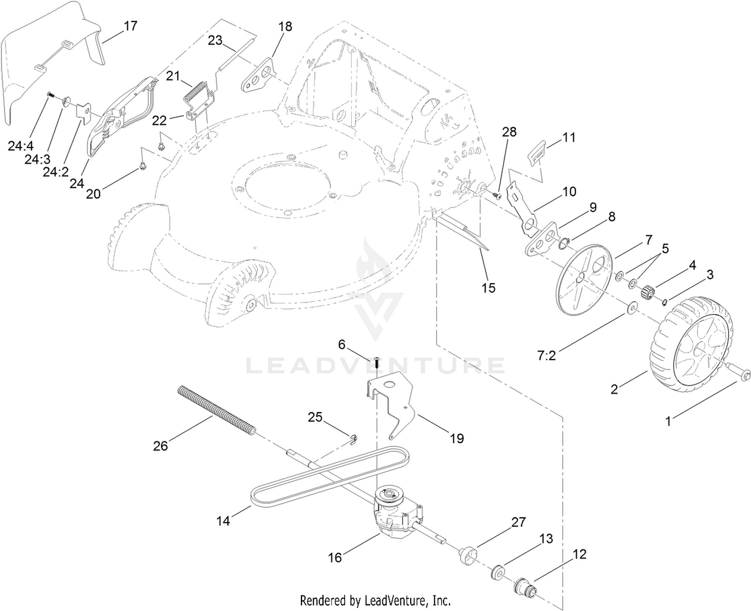 Side Discharge, Transmission and Rear Wheel Assembly