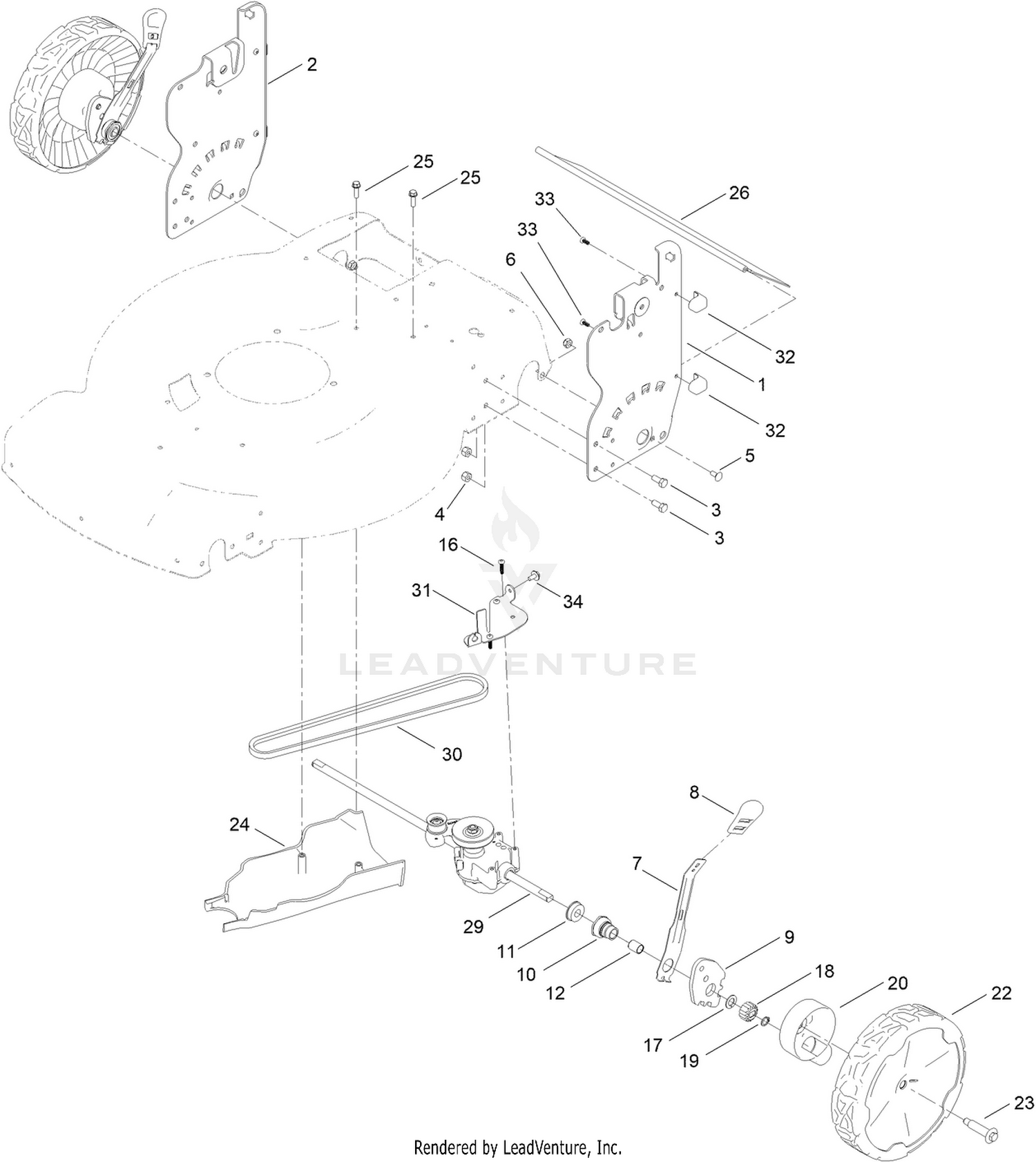 Rear Wheel and Height-of-Cut Assembly