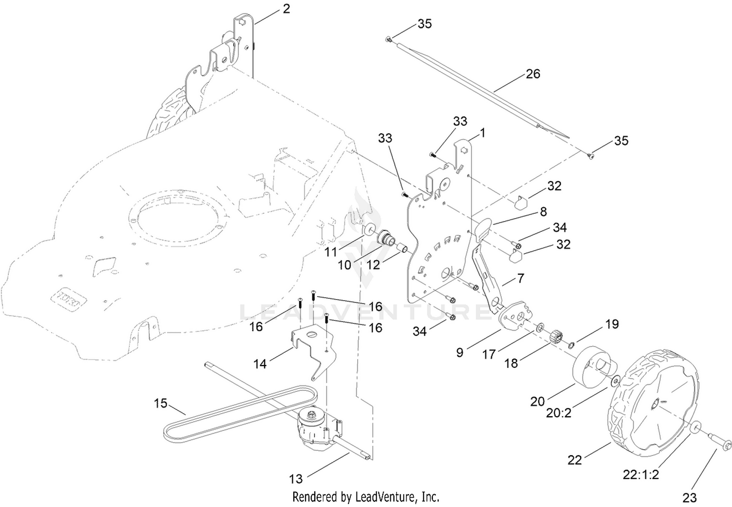 Rear Wheel and Height-of-Cut Assembly