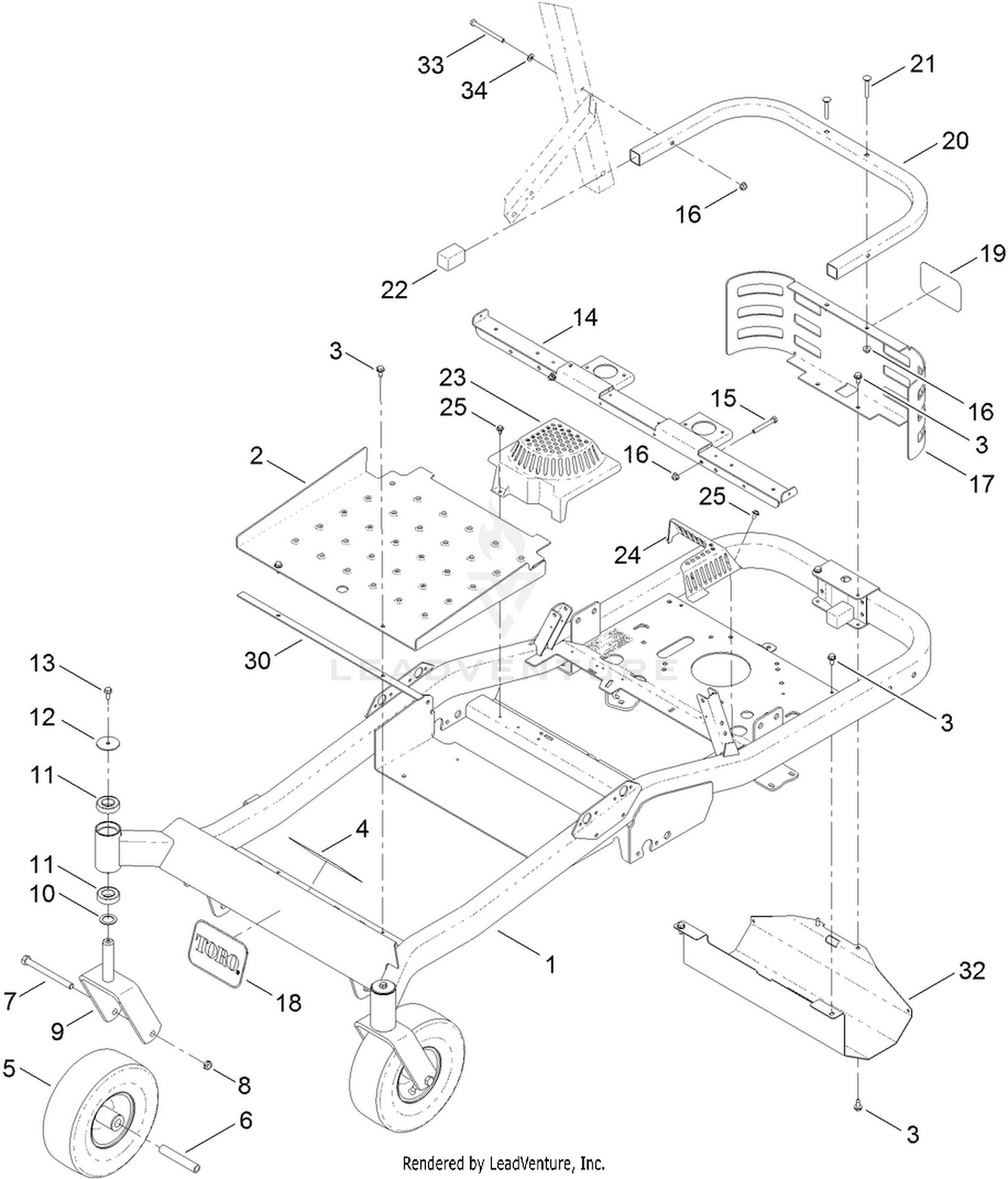 Main Frame and Caster Wheel Assembly