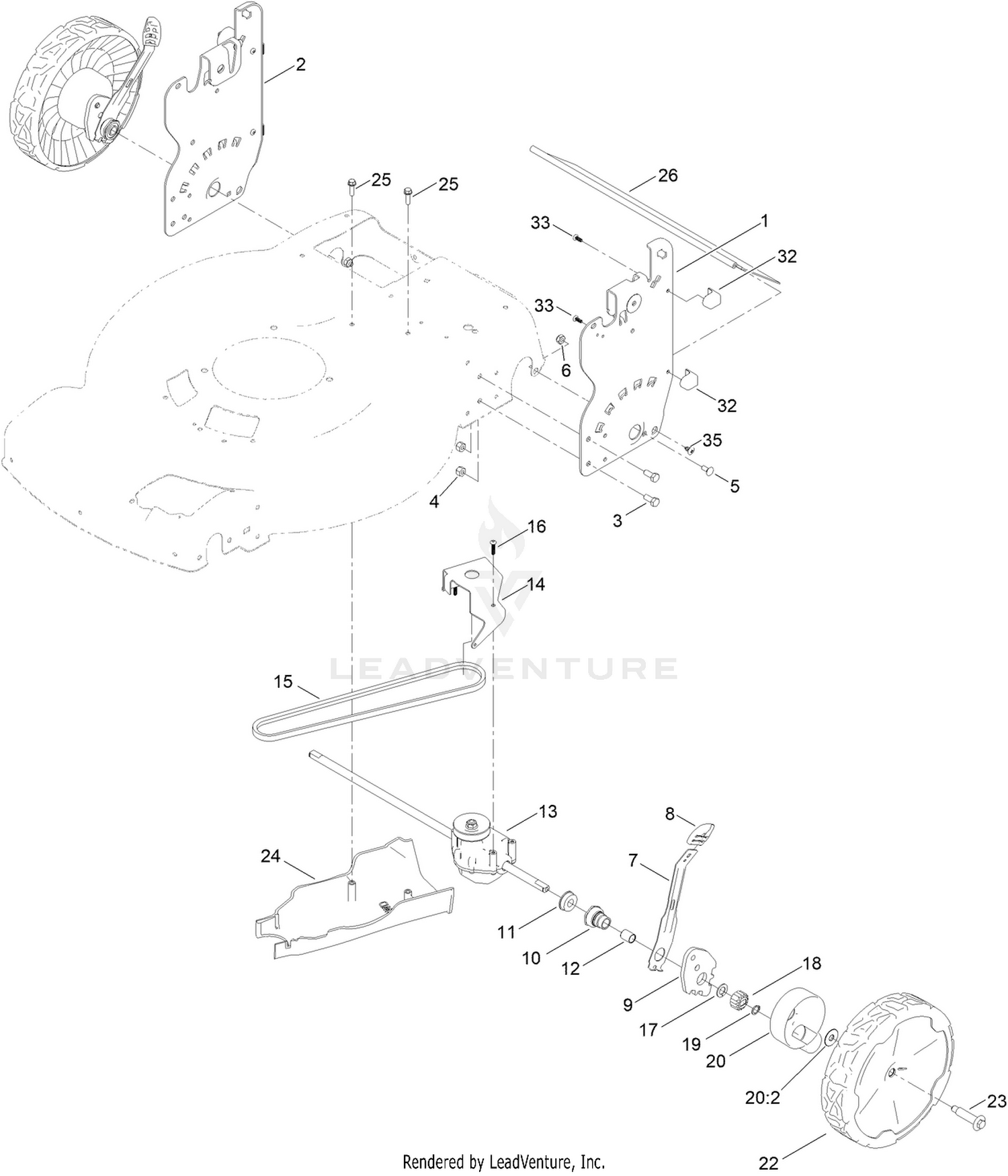 Rear Wheel and Height-of-Cut Assembly