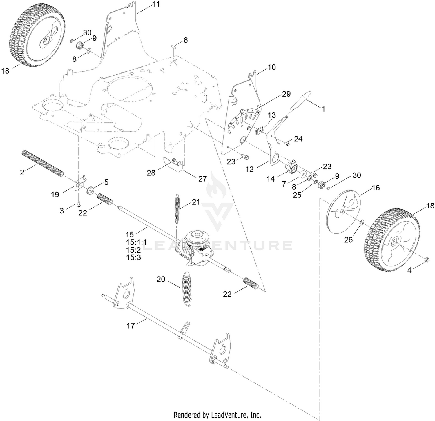 Rear Wheel and Height-of-Cut Assembly