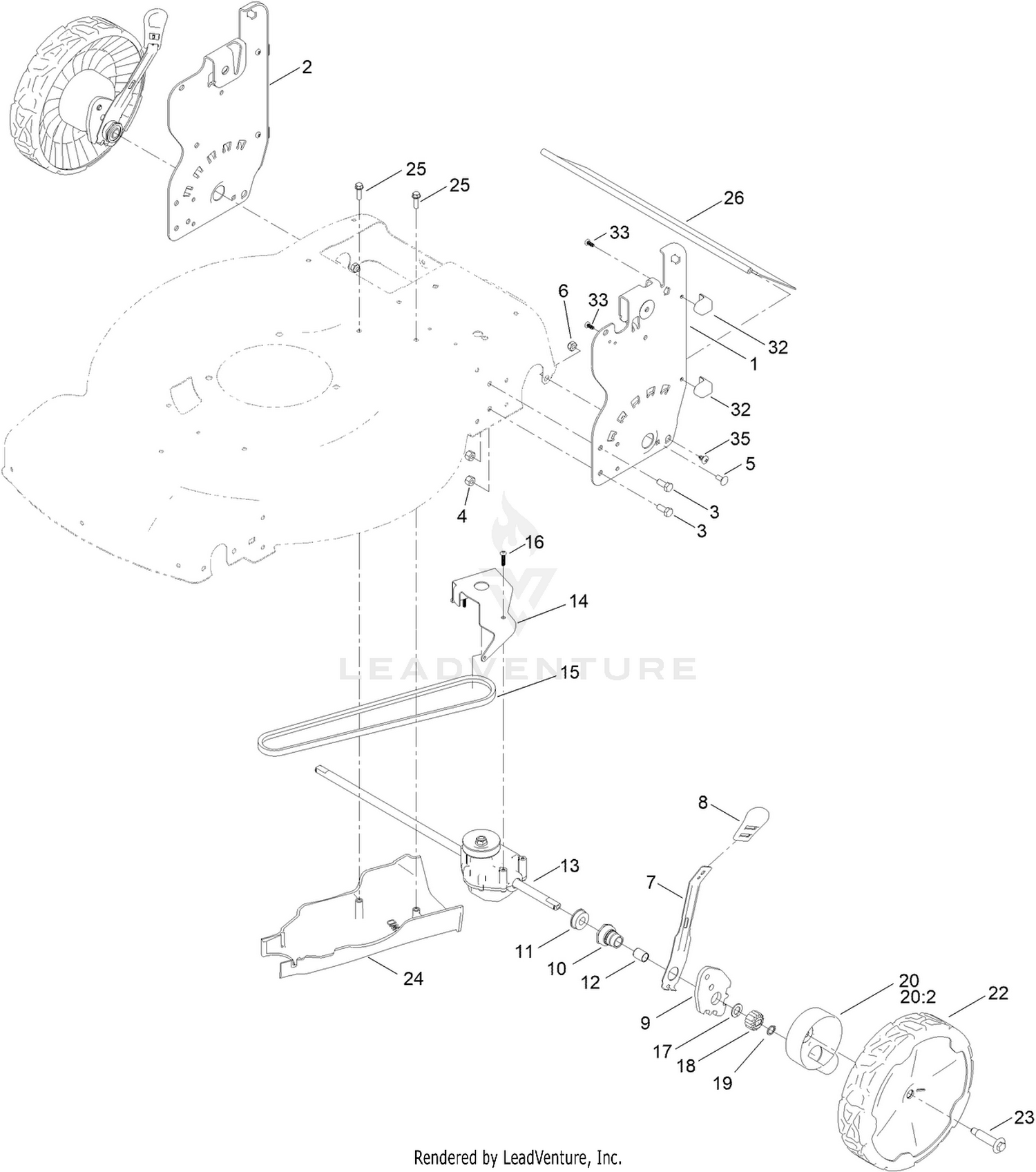 Rear Wheel and Height-of-Cut Assembly