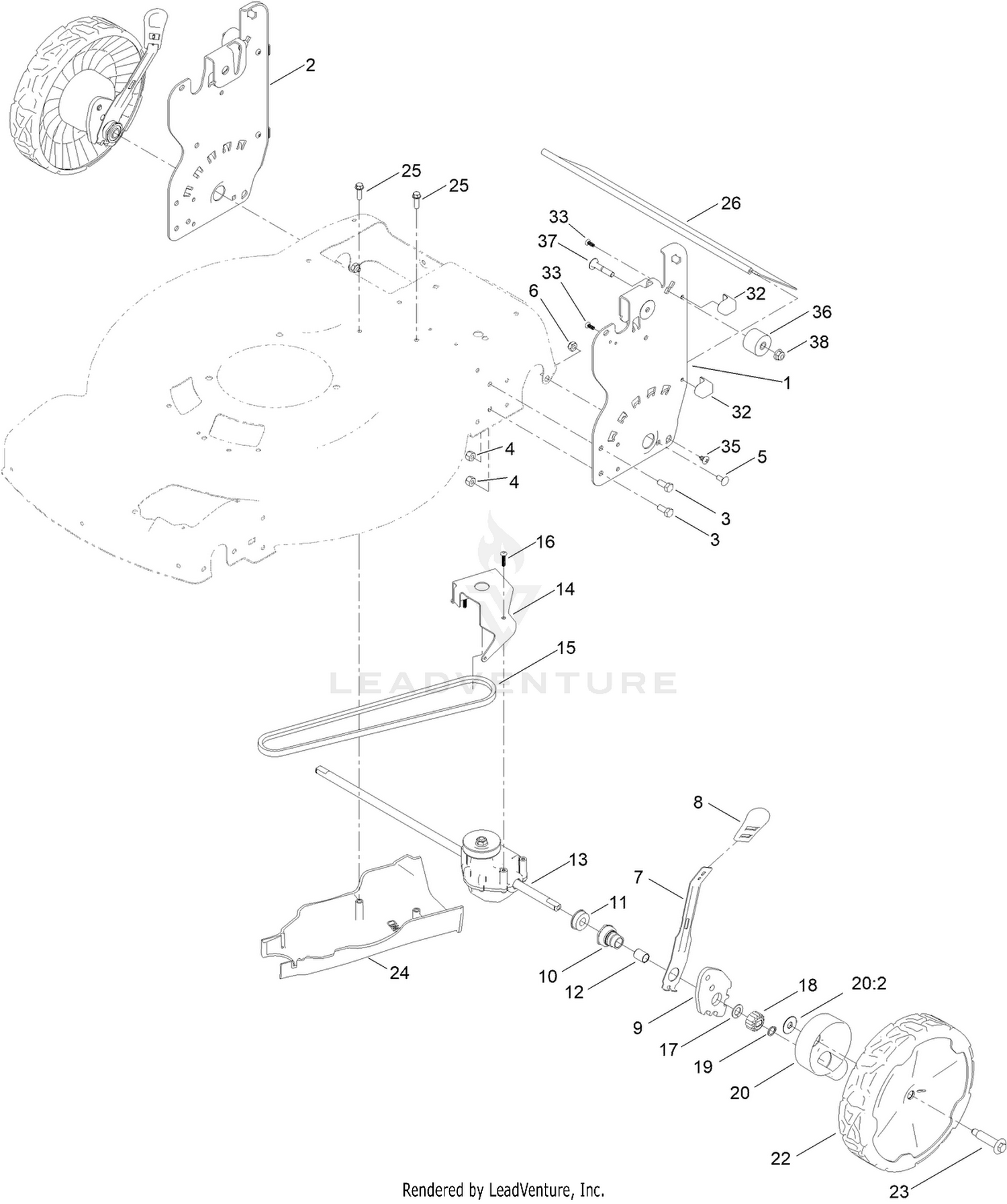 Rear Wheel and Height-of-Cut Assembly