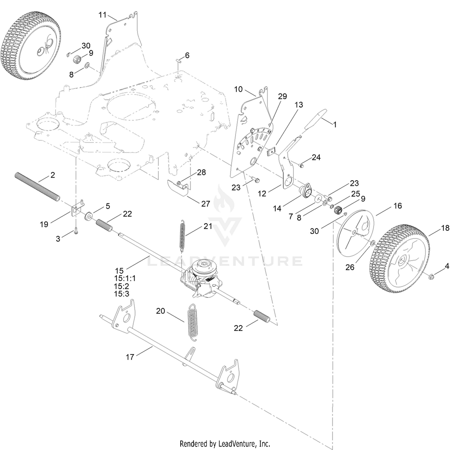 Rear Wheel and Height-of-Cut Assembly