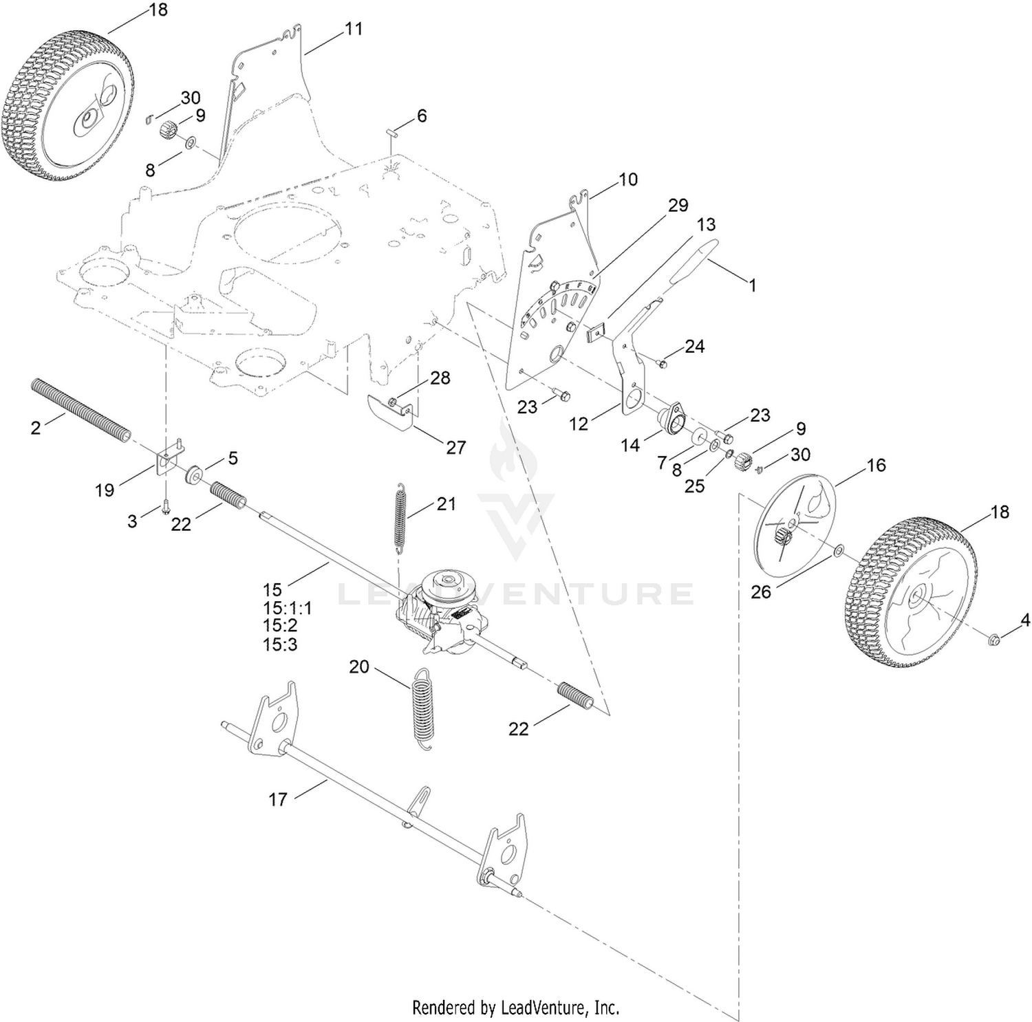 Rear Wheel and Height-of-Cut Assembly